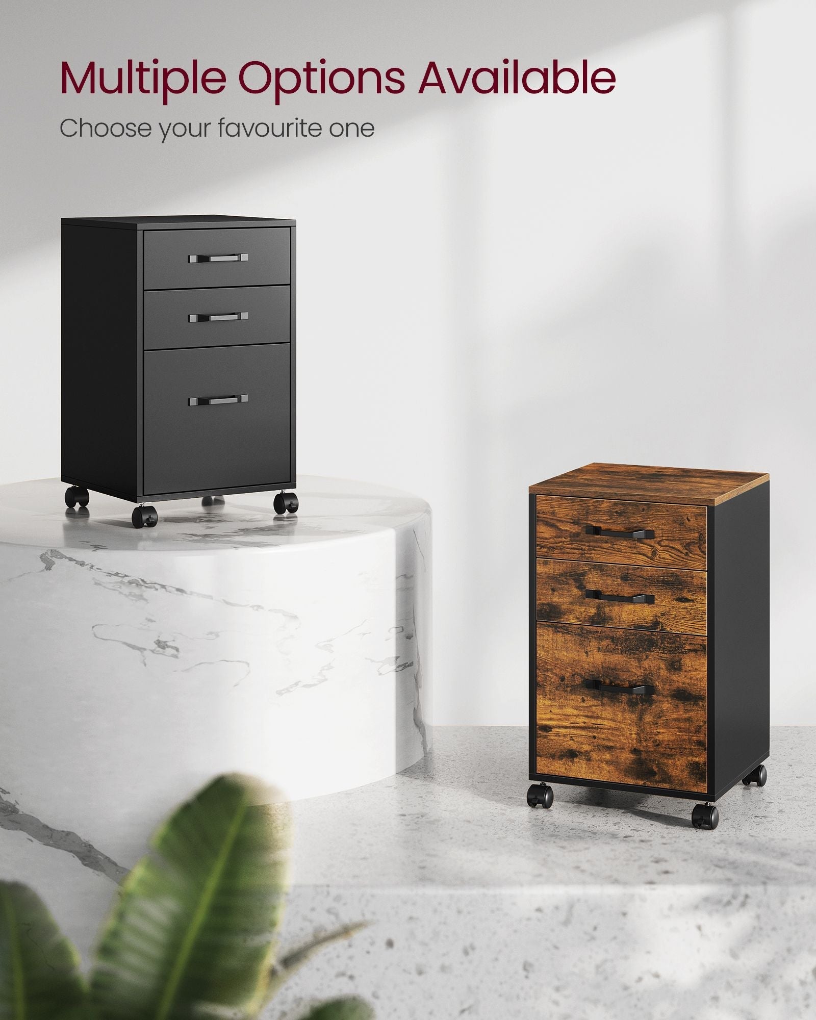 Rolling File Cabinet - 3 Drawers with Wheels - Metal - Ink Black