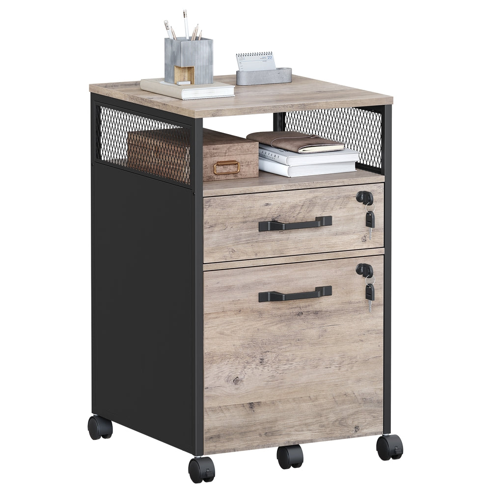 Mobile Filing Cabinet, 2 Drawers - Steel - Greige and Black