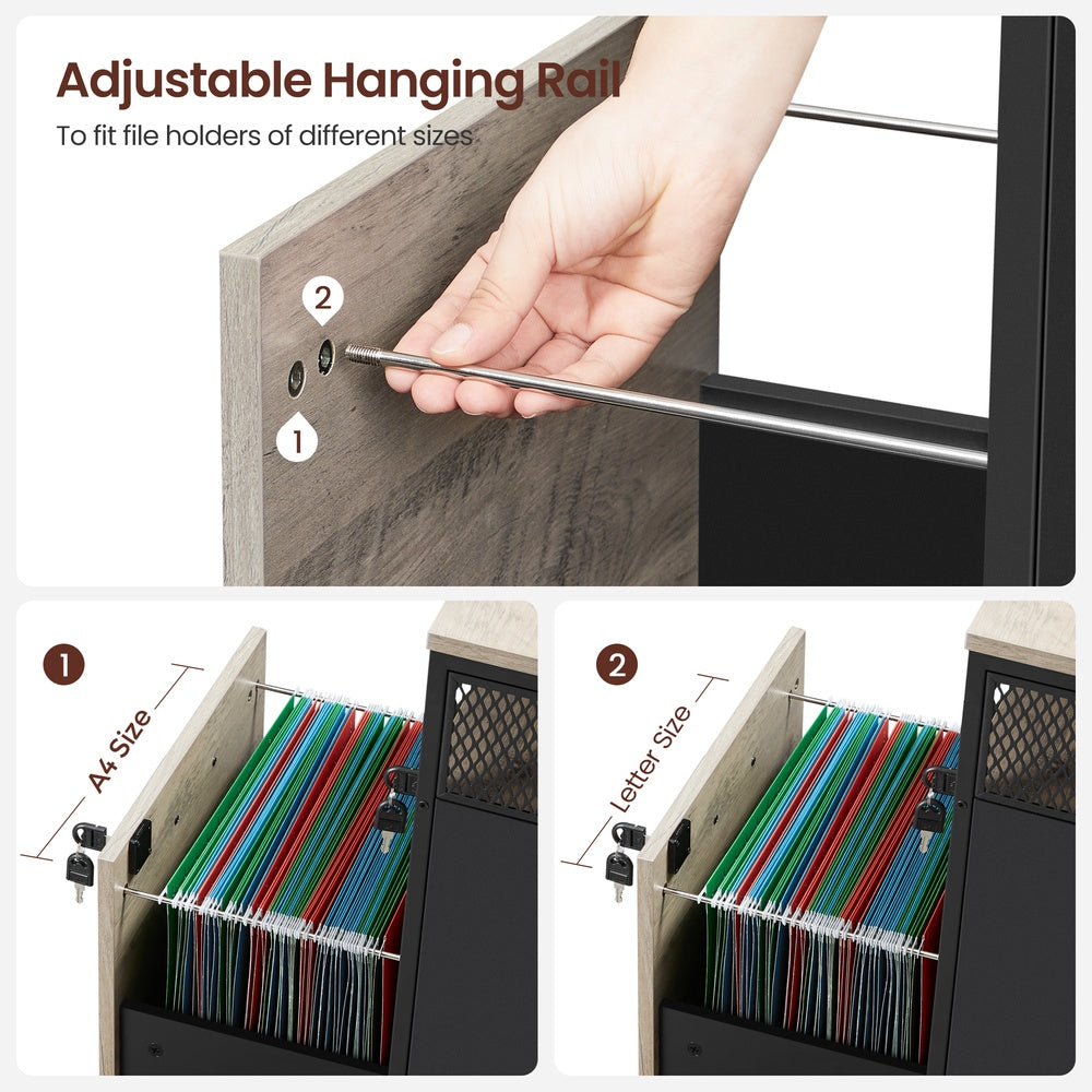 Mobile Filing Cabinet, 2 Drawers - Steel - Greige and Black