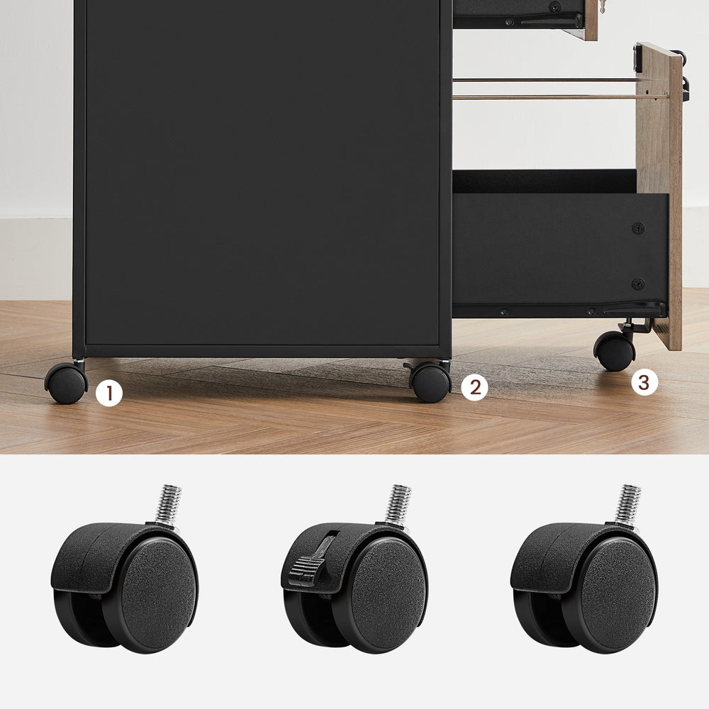 Mobile Filing Cabinet, 2 Drawers - Steel - Greige and Black