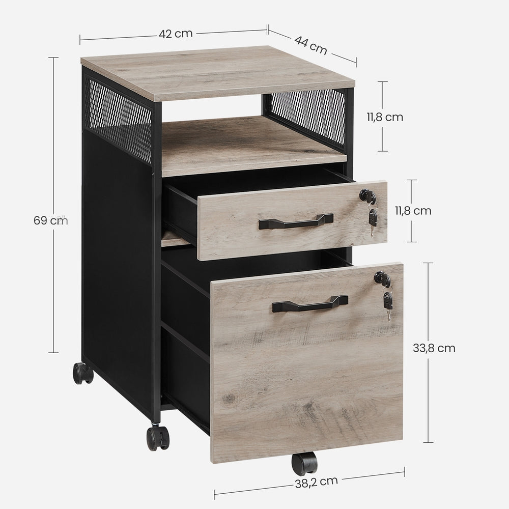 Mobile Filing Cabinet, 2 Drawers - Steel - Greige and Black