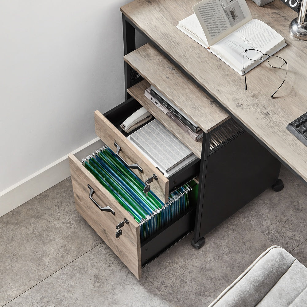 Mobile Filing Cabinet, 2 Drawers - Steel - Greige and Black