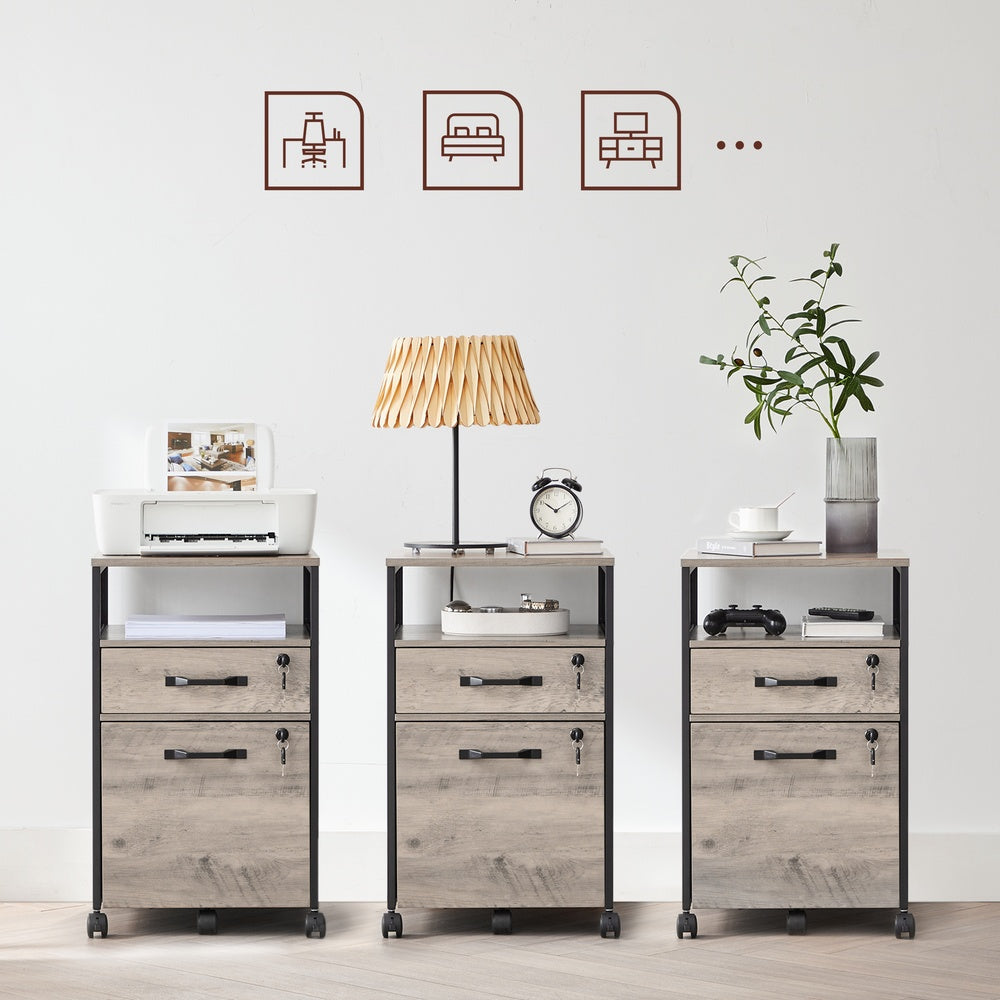 Mobile Filing Cabinet, 2 Drawers - Steel - Greige and Black