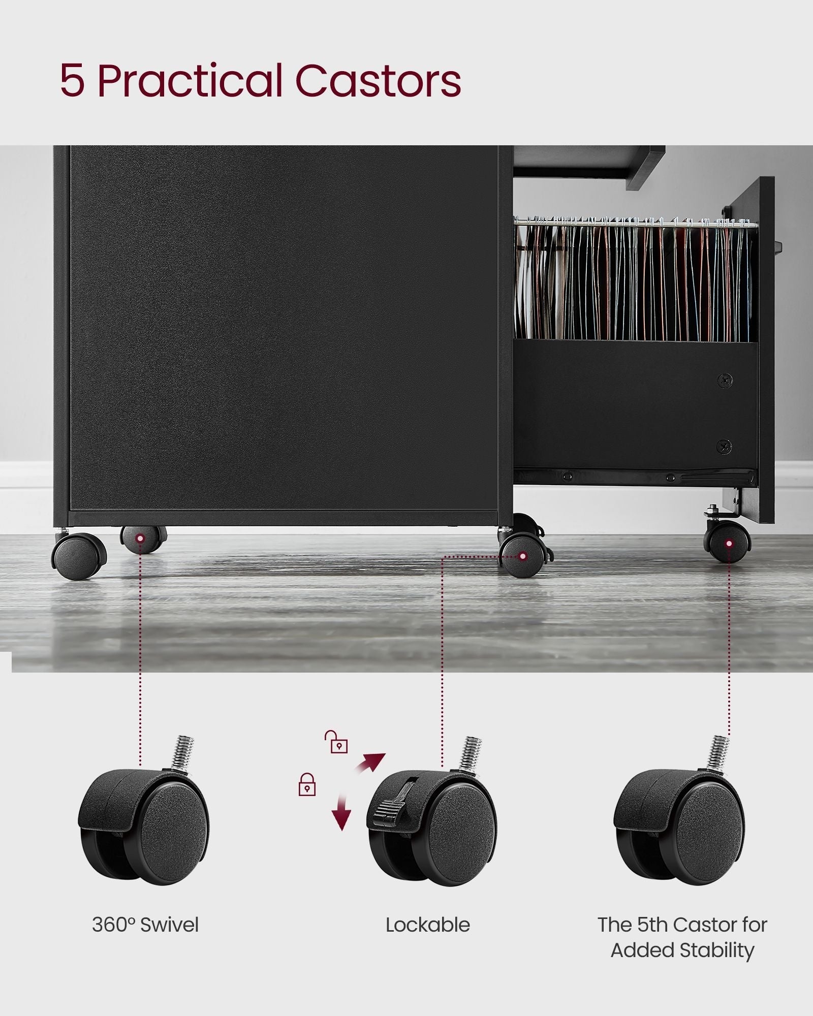 Mobile File Cabinet - Steel - Ink Black - 2 Lockable Drawers
