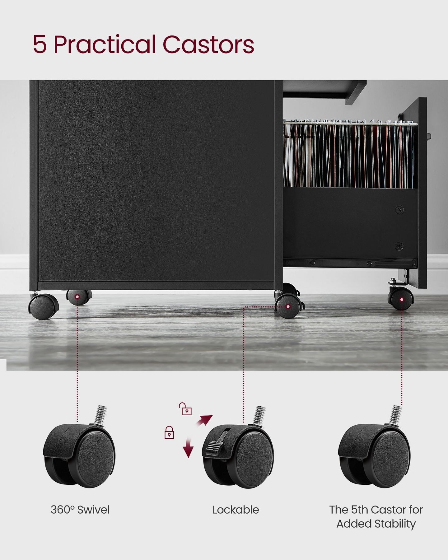 Mobile File Cabinet - Steel - Ink Black - 2 Lockable Drawers