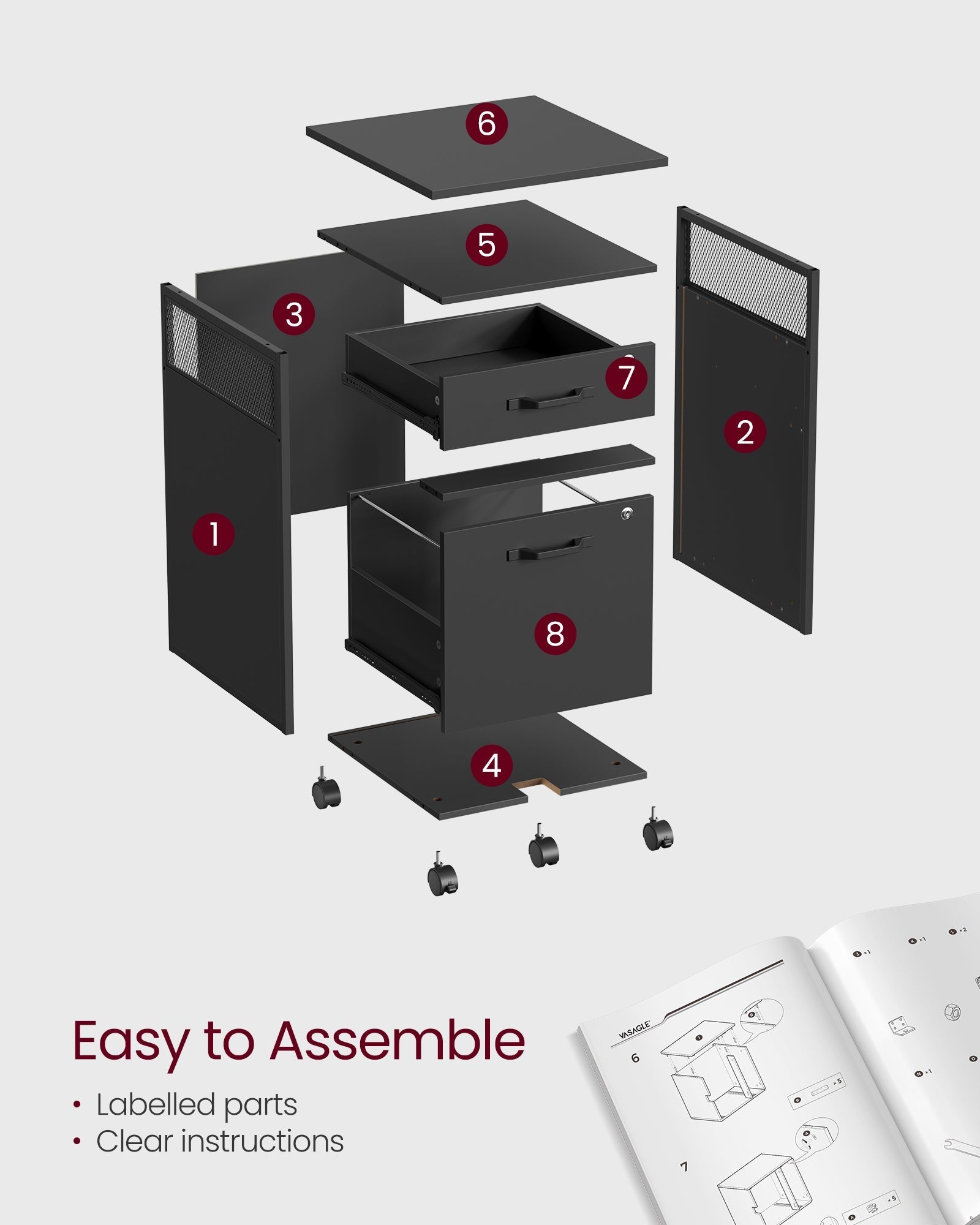 Mobile File Cabinet - Steel - Ink Black - 2 Lockable Drawers
