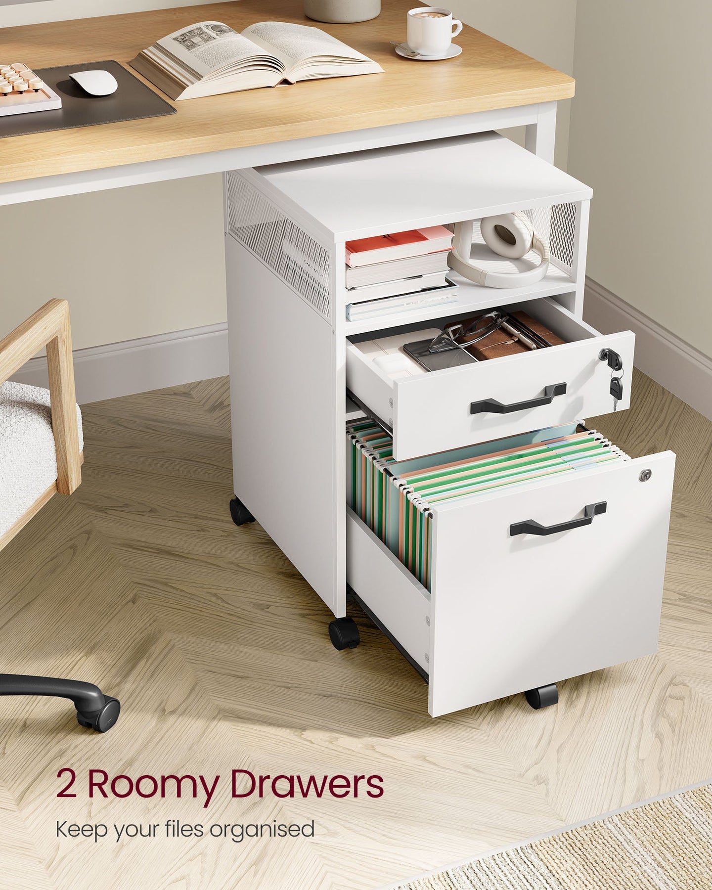Filing Cabinet - Steel - Cloud White - 2 Lockable Drawers
