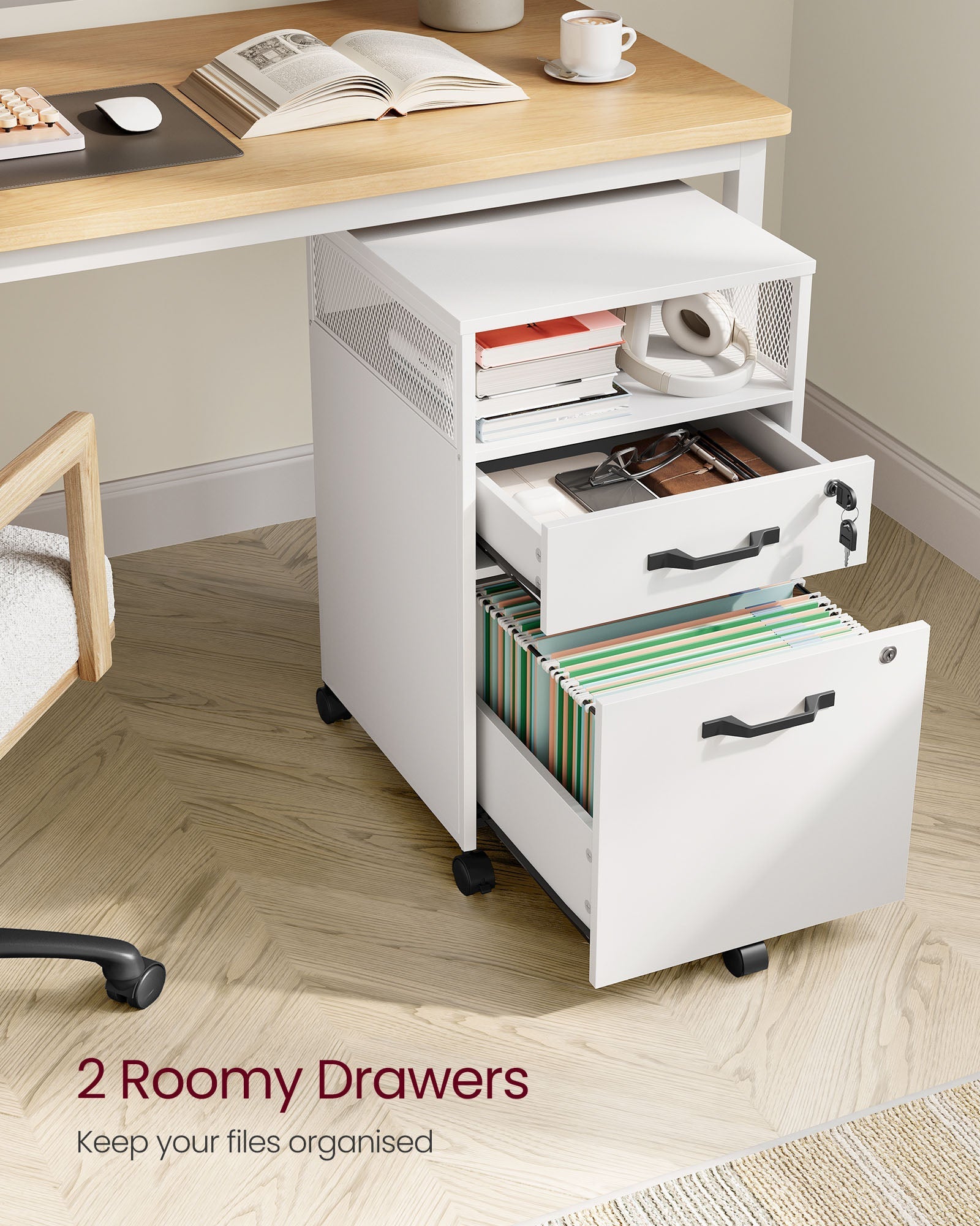 Filing Cabinet - Steel - Cloud White - 2 Lockable Drawers