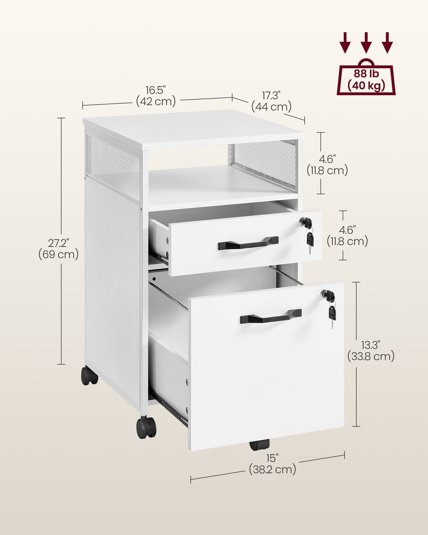 Filing Cabinet - Steel - Cloud White - 2 Lockable Drawers
