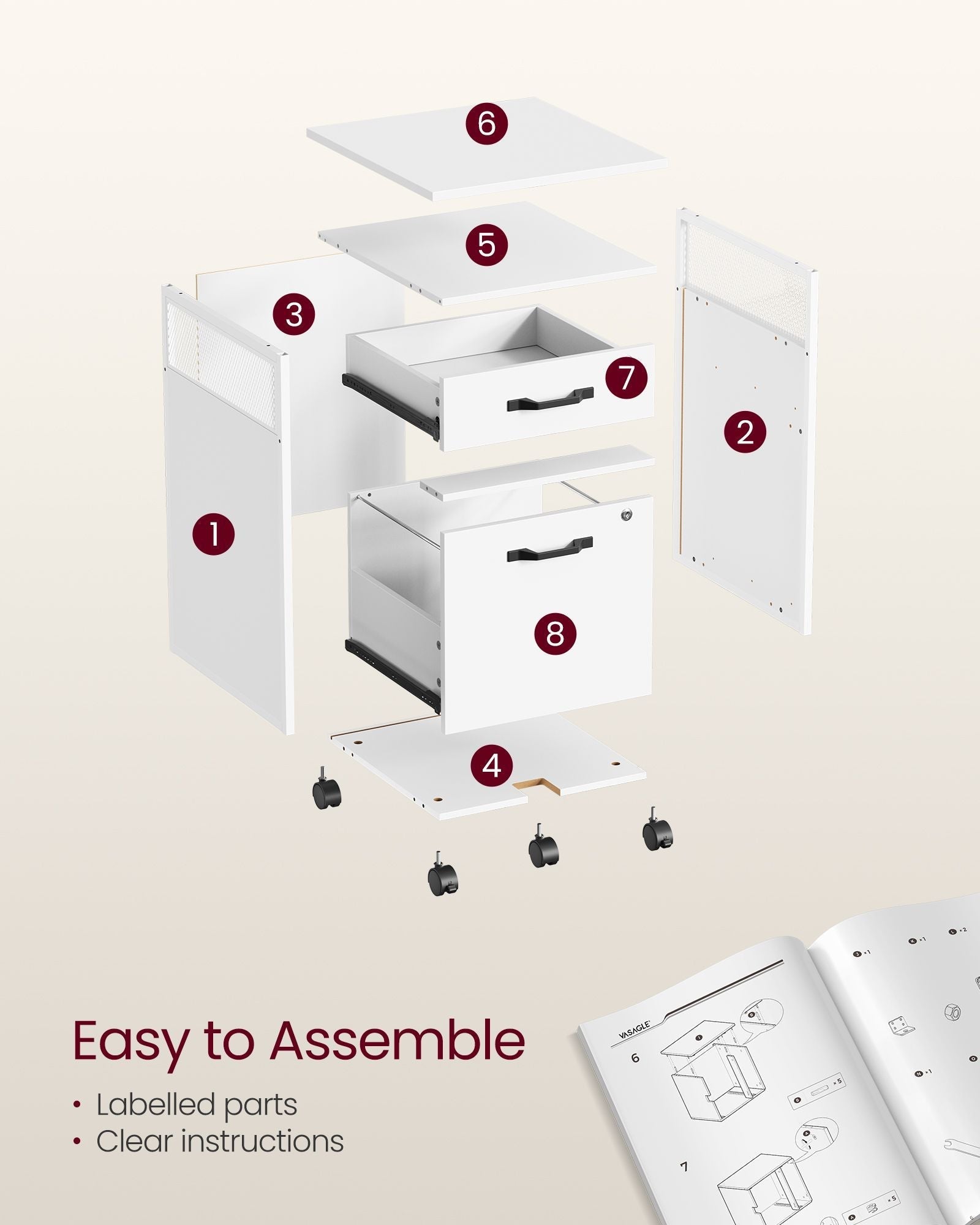 Filing Cabinet - Steel - Cloud White - 2 Lockable Drawers