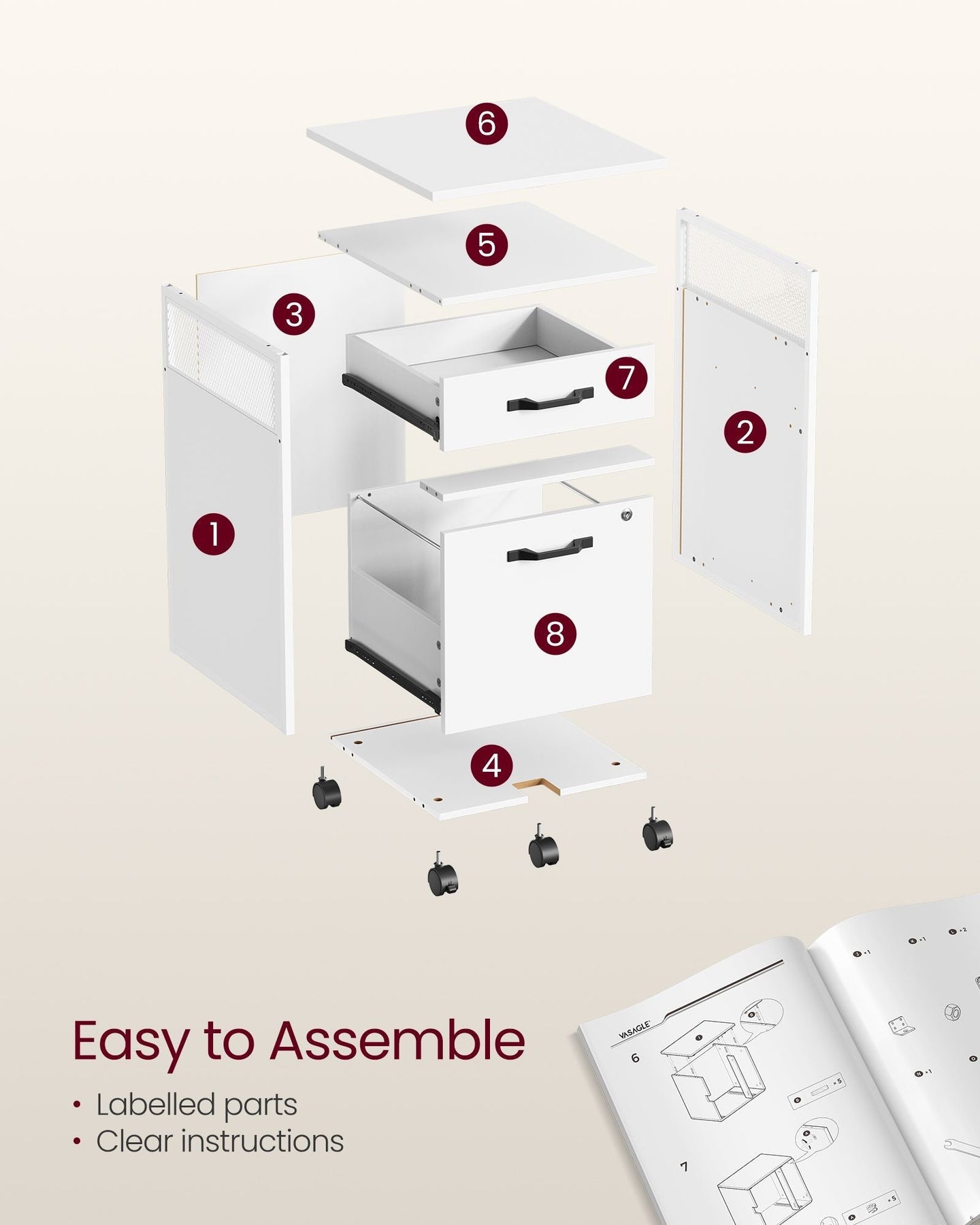 Filing Cabinet - Steel - Cloud White - 2 Lockable Drawers