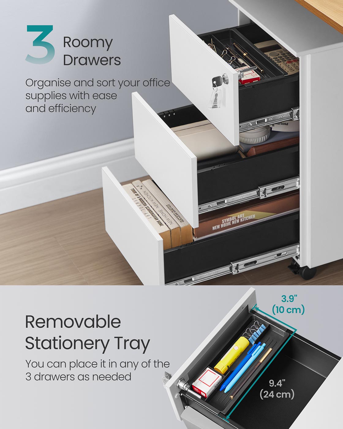 Mobile File Cabinet - Wood - Matte White - Pre-Assembled