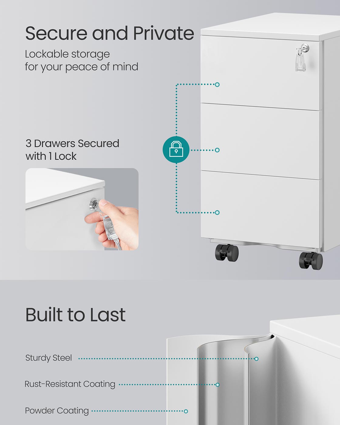 Mobile File Cabinet - Wood - Matte White - Pre-Assembled