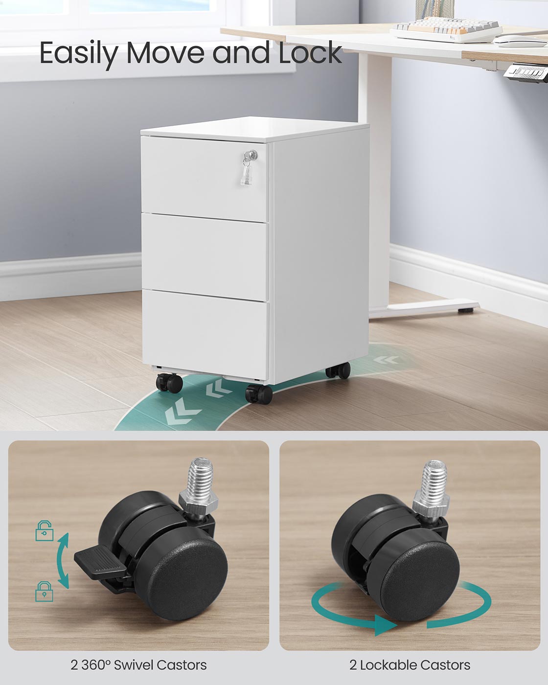 Mobile File Cabinet - Wood - Matte White - Pre-Assembled