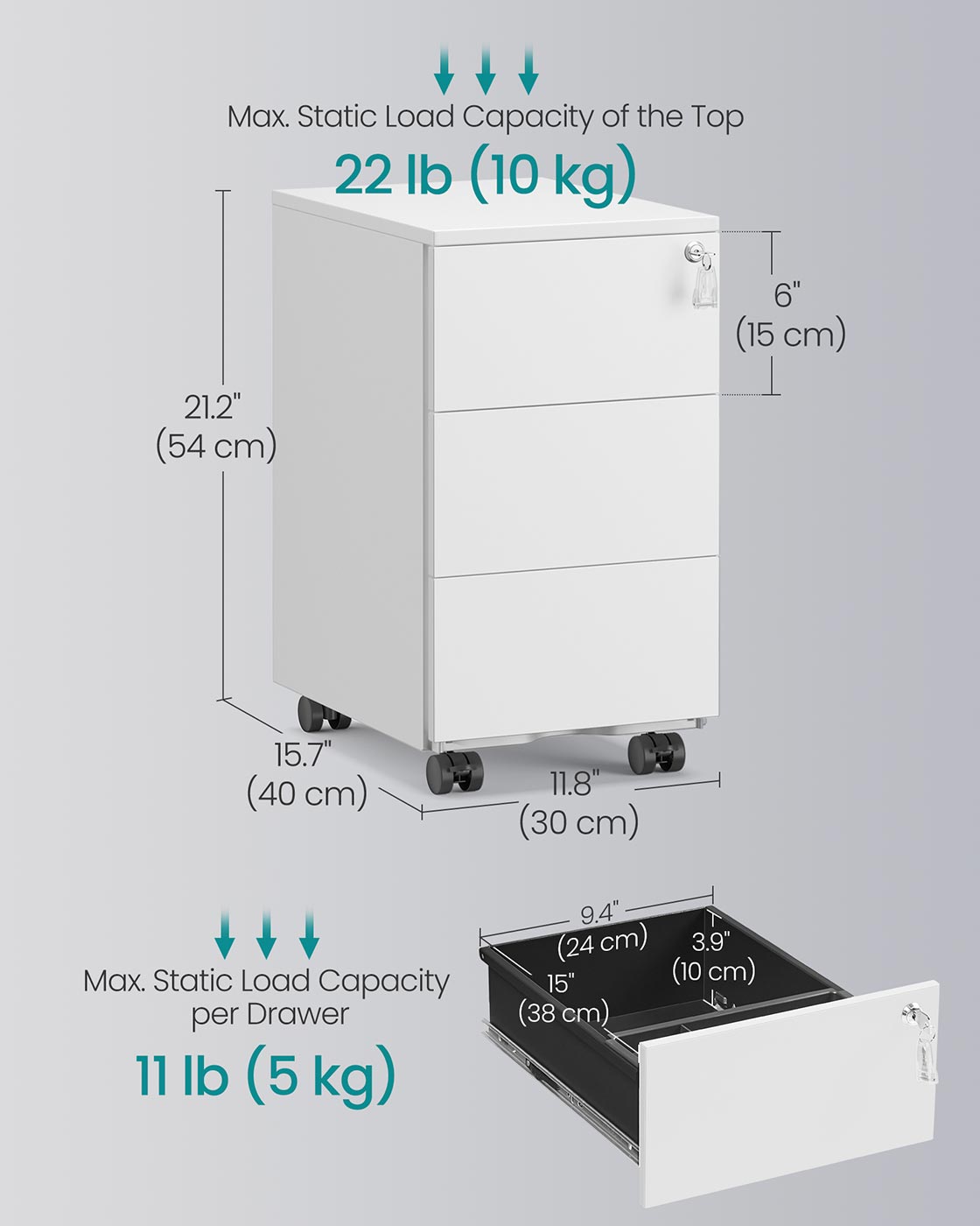 Mobile File Cabinet - Wood - Matte White - Pre-Assembled
