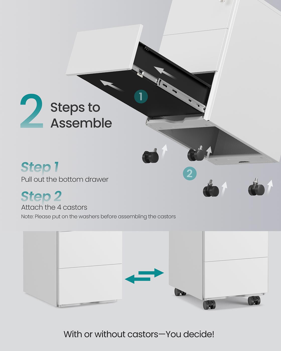 Mobile File Cabinet - Wood - Matte White - Pre-Assembled