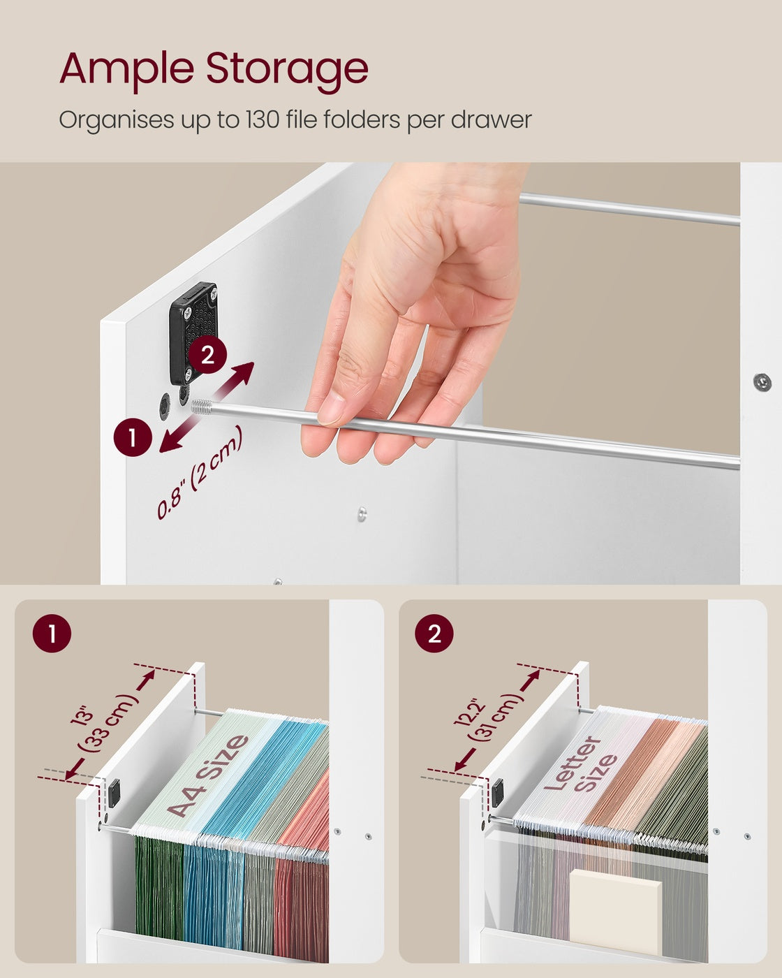 Filing Cabinet - Wood - Cloud White - Lockable with Adjustable Hanging Rail