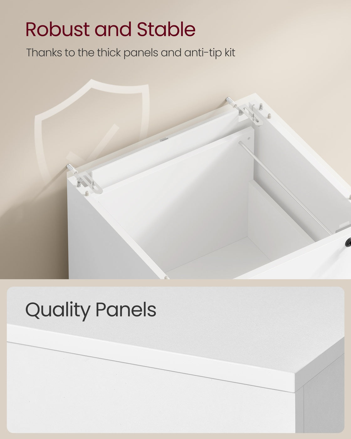 Filing Cabinet - Wood - Cloud White - Lockable with Adjustable Hanging Rail