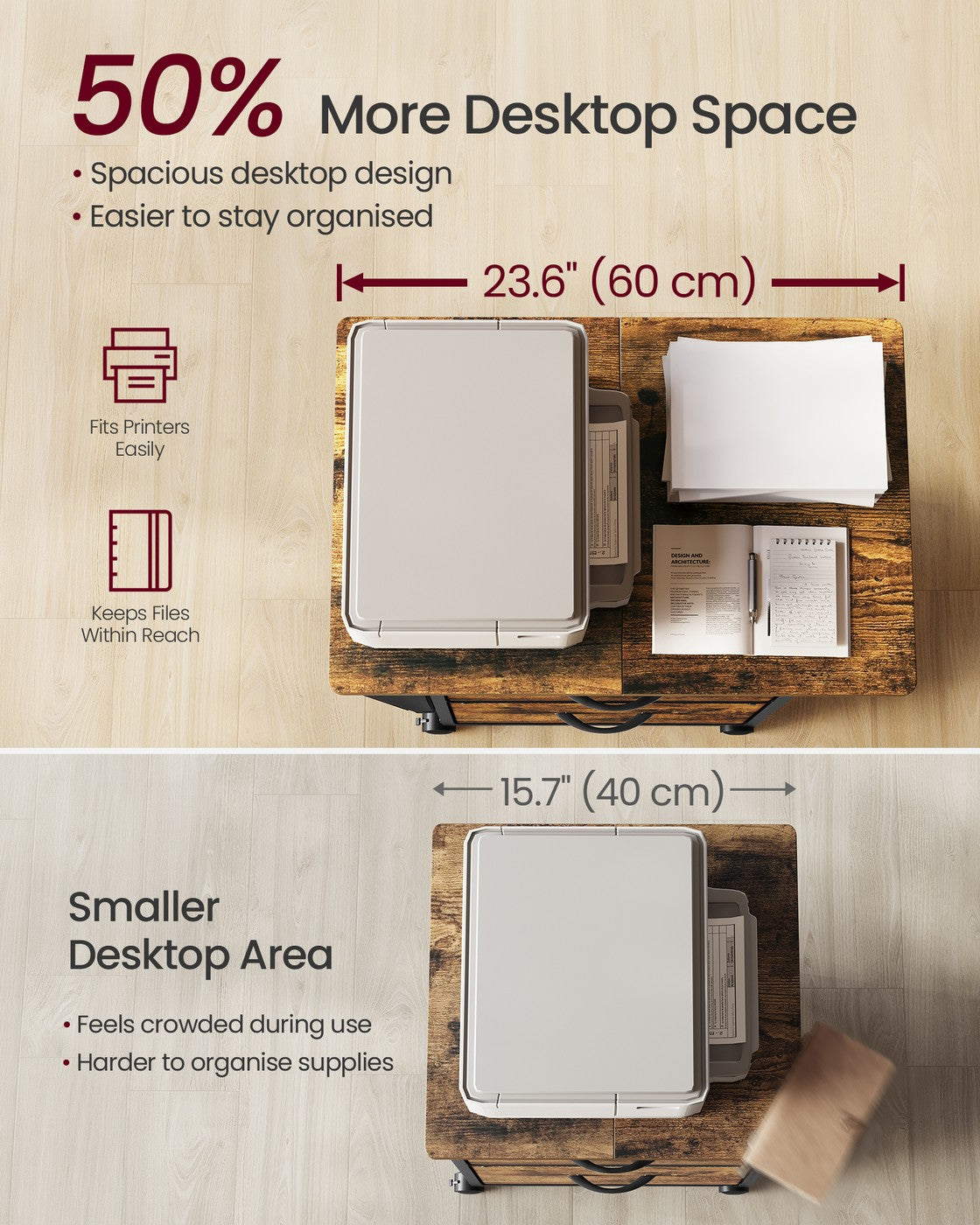 Filing Cabinet - Lockable with Drawers - Rustic Brown - 60 x 40 x 68 cm