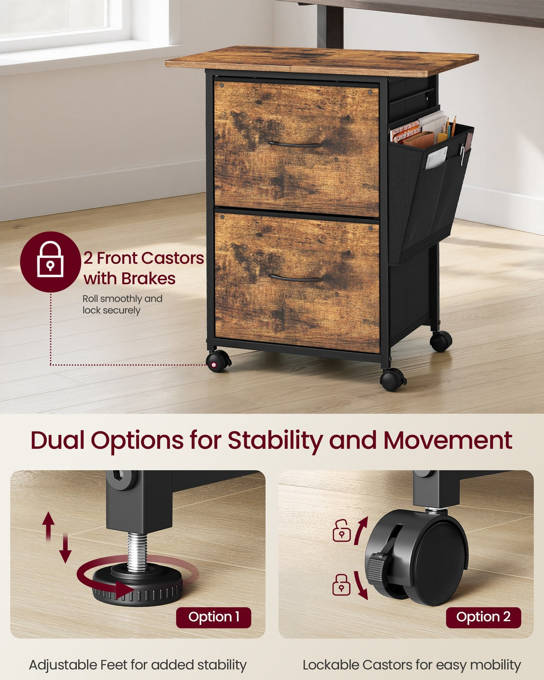 Filing Cabinet - Lockable with Drawers - Rustic Brown - 60 x 40 x 68 cm