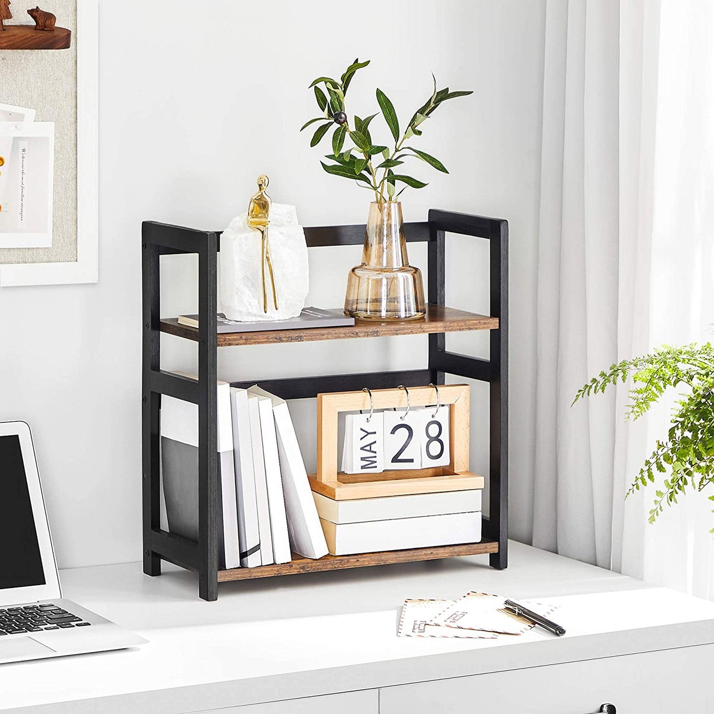 2-Tier Countertop Spice Rack - Bamboo - Rustic Brown and Black - Desktop Organizer for Kitchen and Dining Room