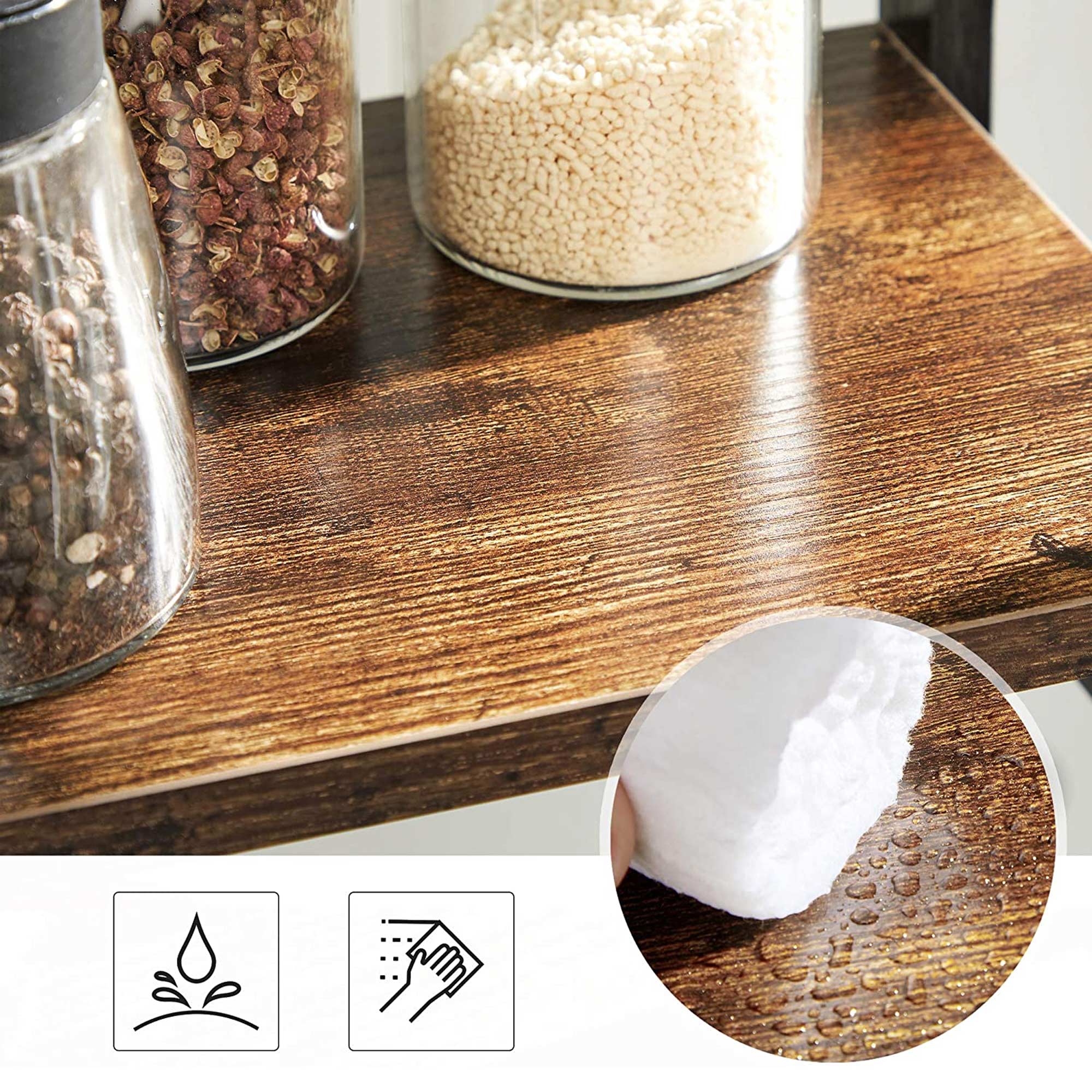 2-Tier Countertop Spice Rack - Bamboo - Rustic Brown and Black - Desktop Organizer for Kitchen and Dining Room
