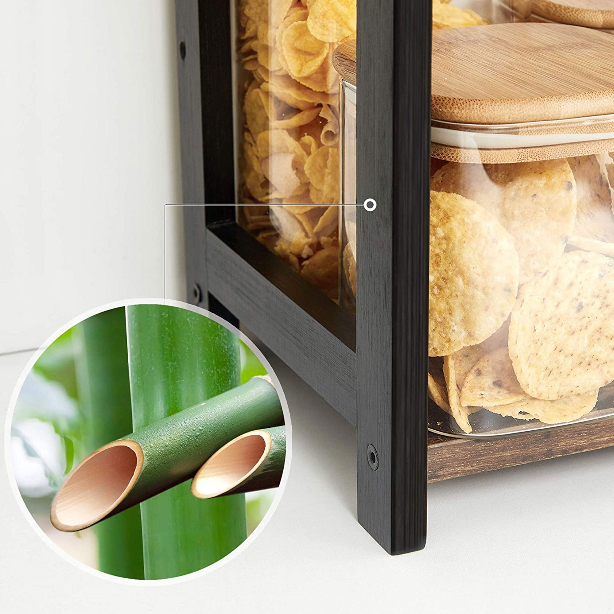 2-Tier Countertop Spice Rack - Bamboo - Rustic Brown and Black - Desktop Organizer for Kitchen and Dining Room