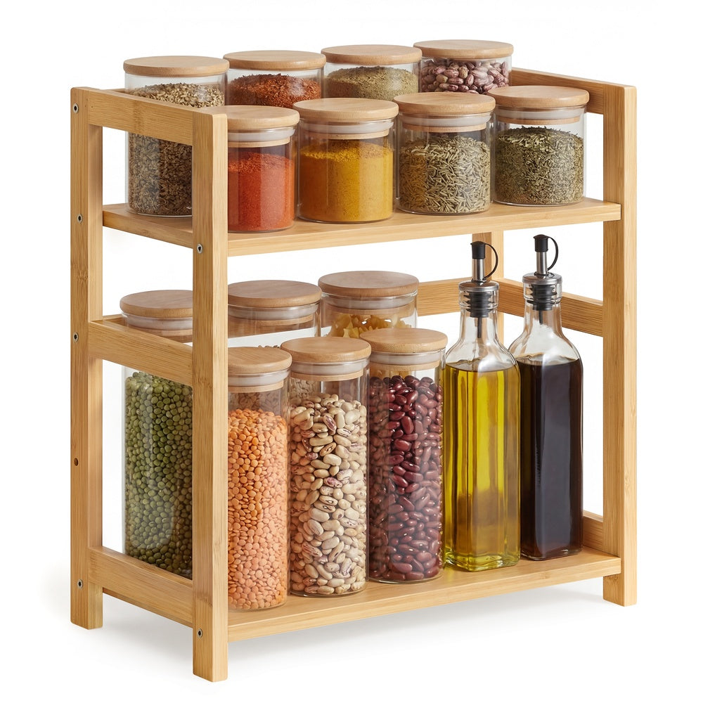 Kitchen Trolley - On Wheels with Shelves - Natural Beige - 18.6 x 41 x 41 cm