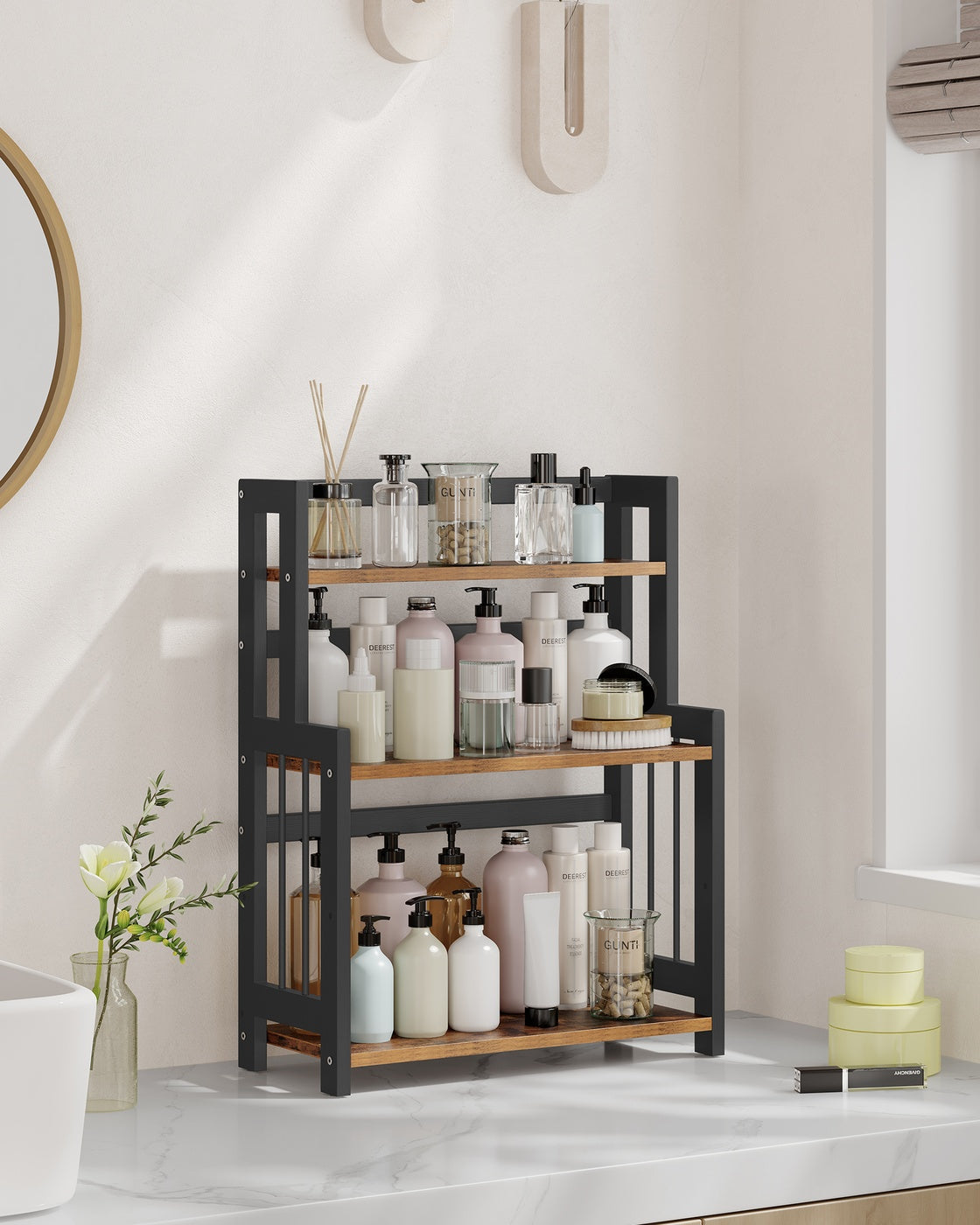 3 Tier Storage Rack - Bamboo - Natural - Multi-Purpose Countertop Organizer for Kitchen