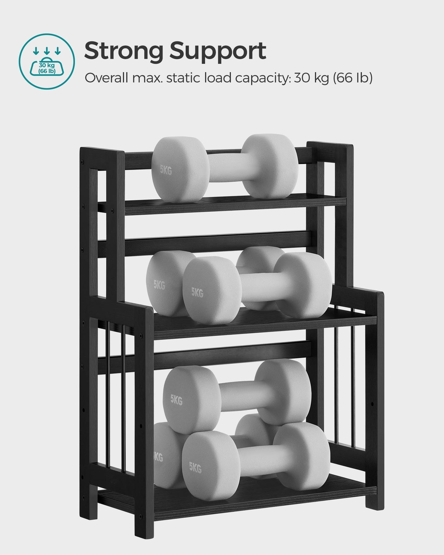 3-Tier Countertop Spice Rack - Bamboo - Ebony Black - Desktop Organizer for Kitchen and Office