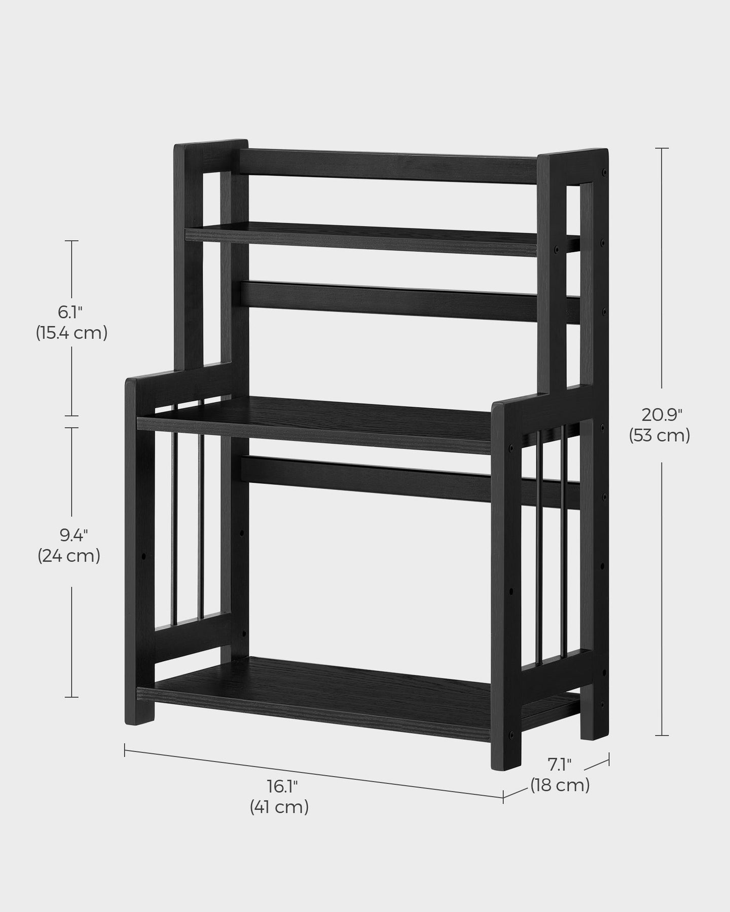 3-Tier Countertop Spice Rack - Bamboo - Ebony Black - Desktop Organizer for Kitchen and Office