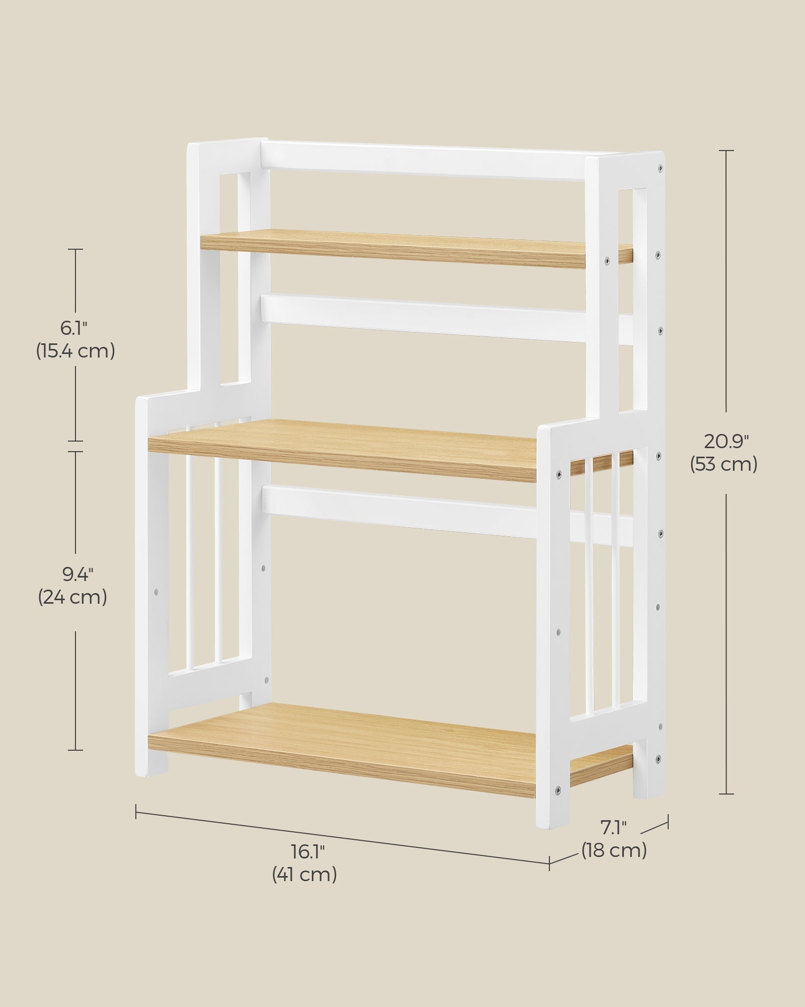 3-Tier Countertop Spice Rack - Bamboo - Natural Oak - Desktop Organiser for Kitchen and Office