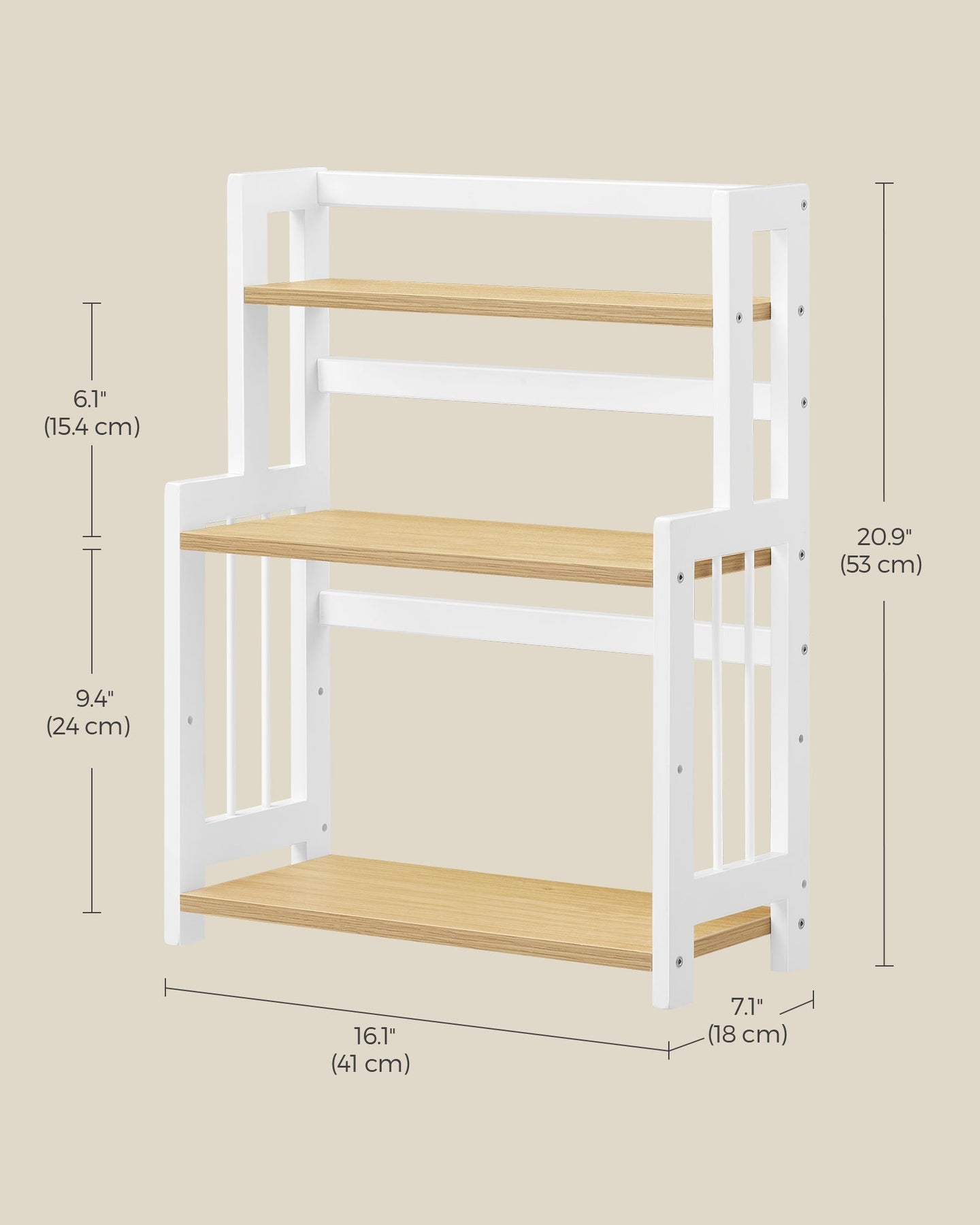 3-Tier Countertop Spice Rack - Bamboo - Natural Oak - Desktop Organiser for Kitchen and Office