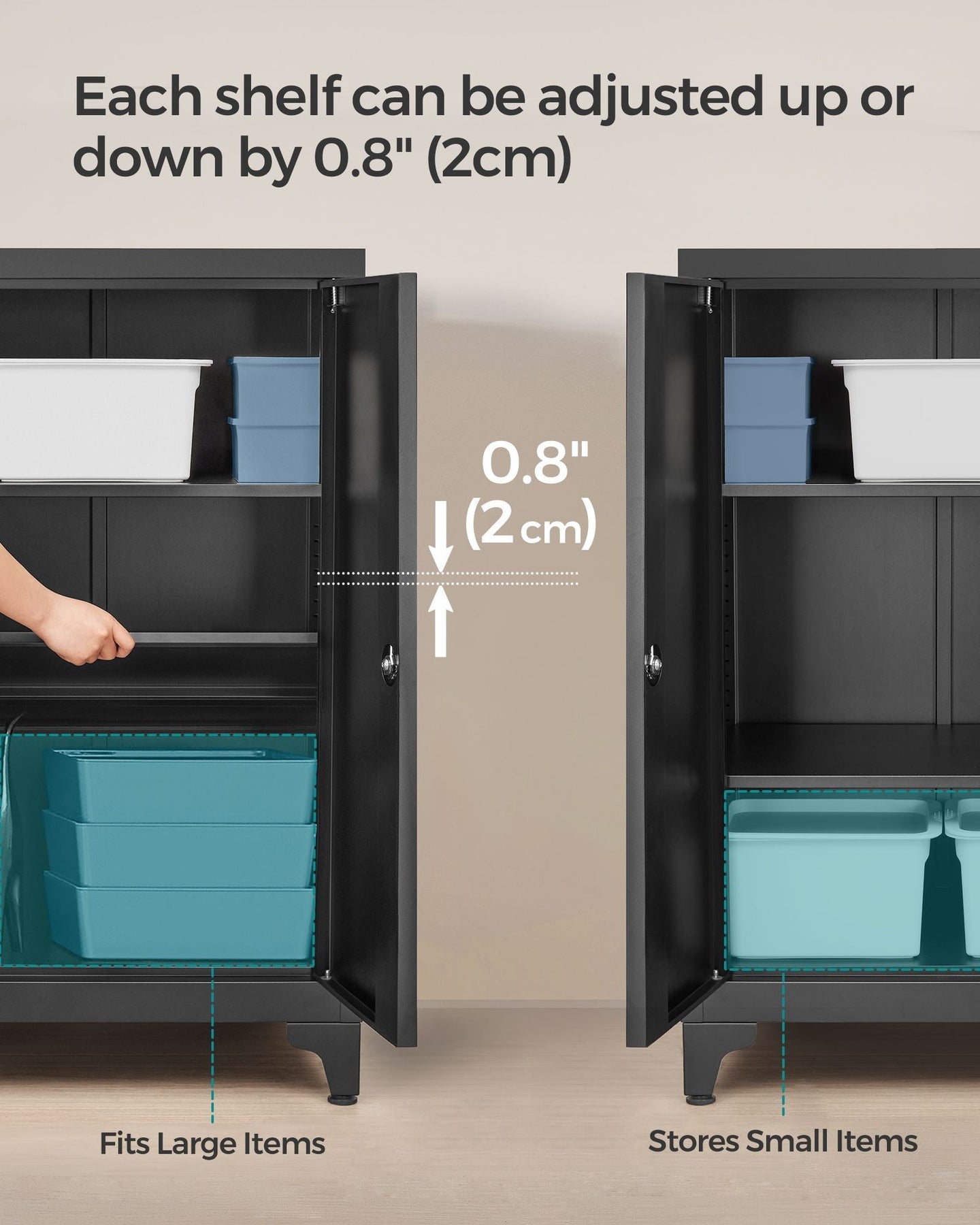 Multipurpose Steel File Cabinet - Steel - Ink Black - Lockable with Shelves