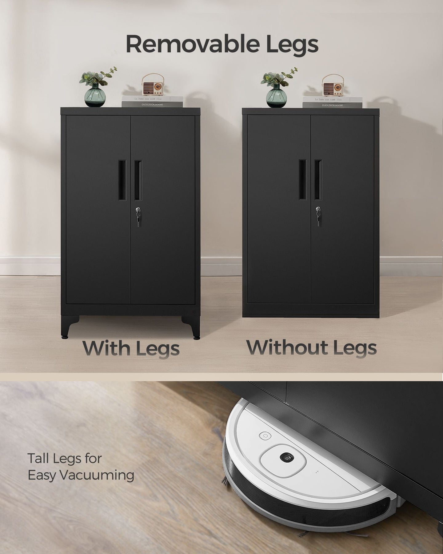 Multipurpose Steel File Cabinet - Steel - Ink Black - Lockable with Shelves