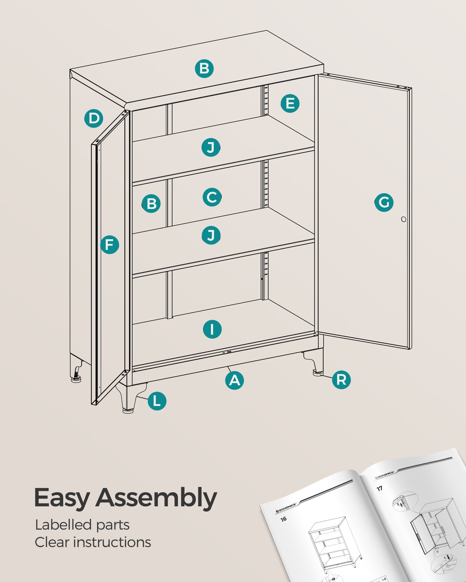 Multipurpose Steel File Cabinet - Steel - Ink Black - Lockable with Shelves