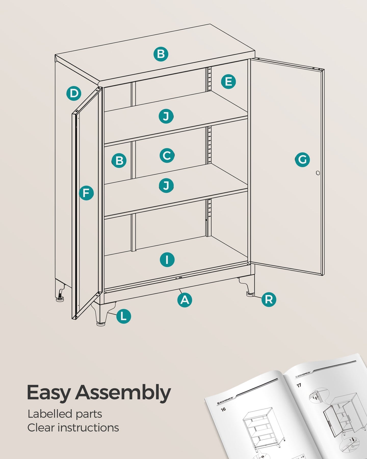 Multipurpose Steel File Cabinet - Steel - Ink Black - Lockable with Shelves