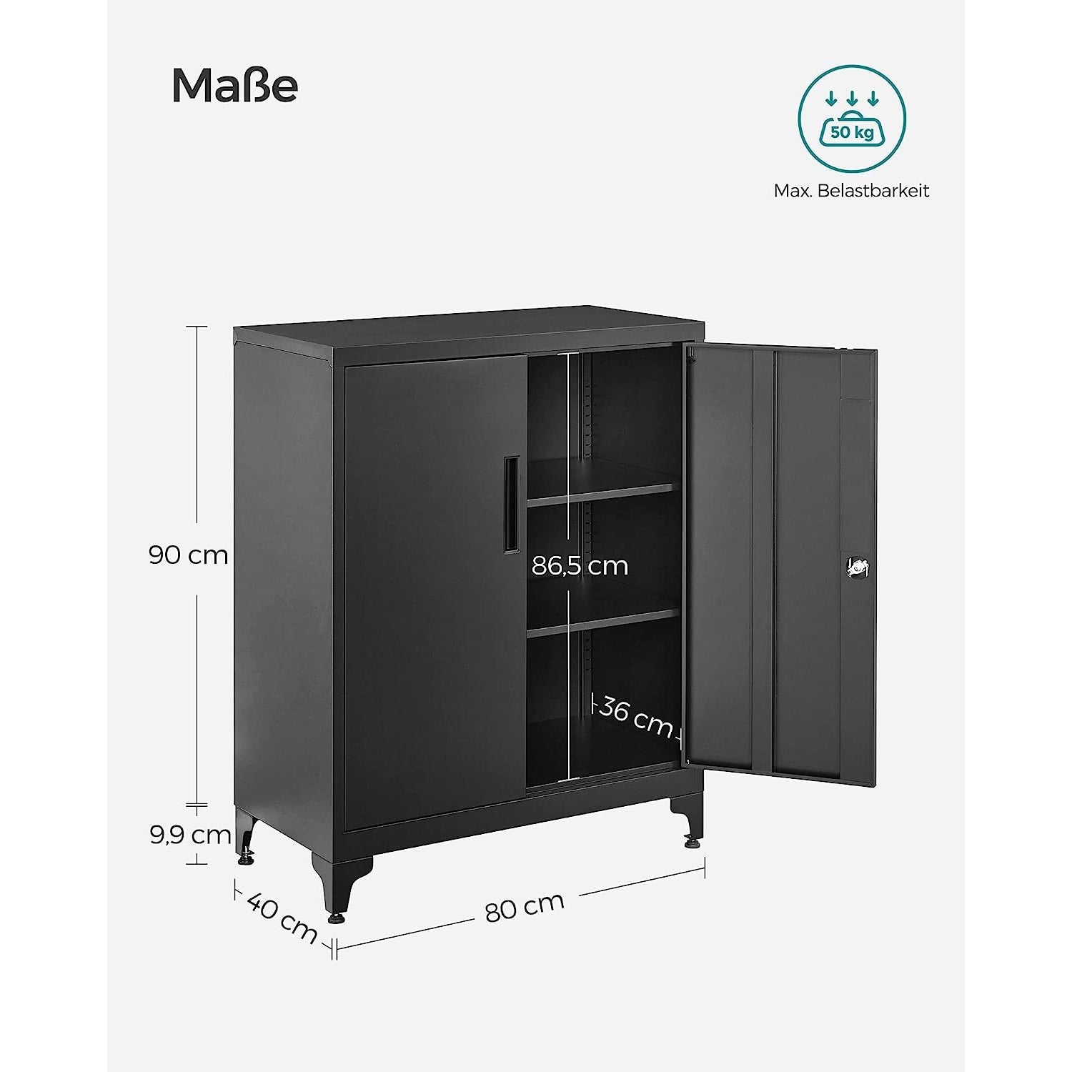 Multipurpose Cabinet - Steel - Black - Lockable with Shelves