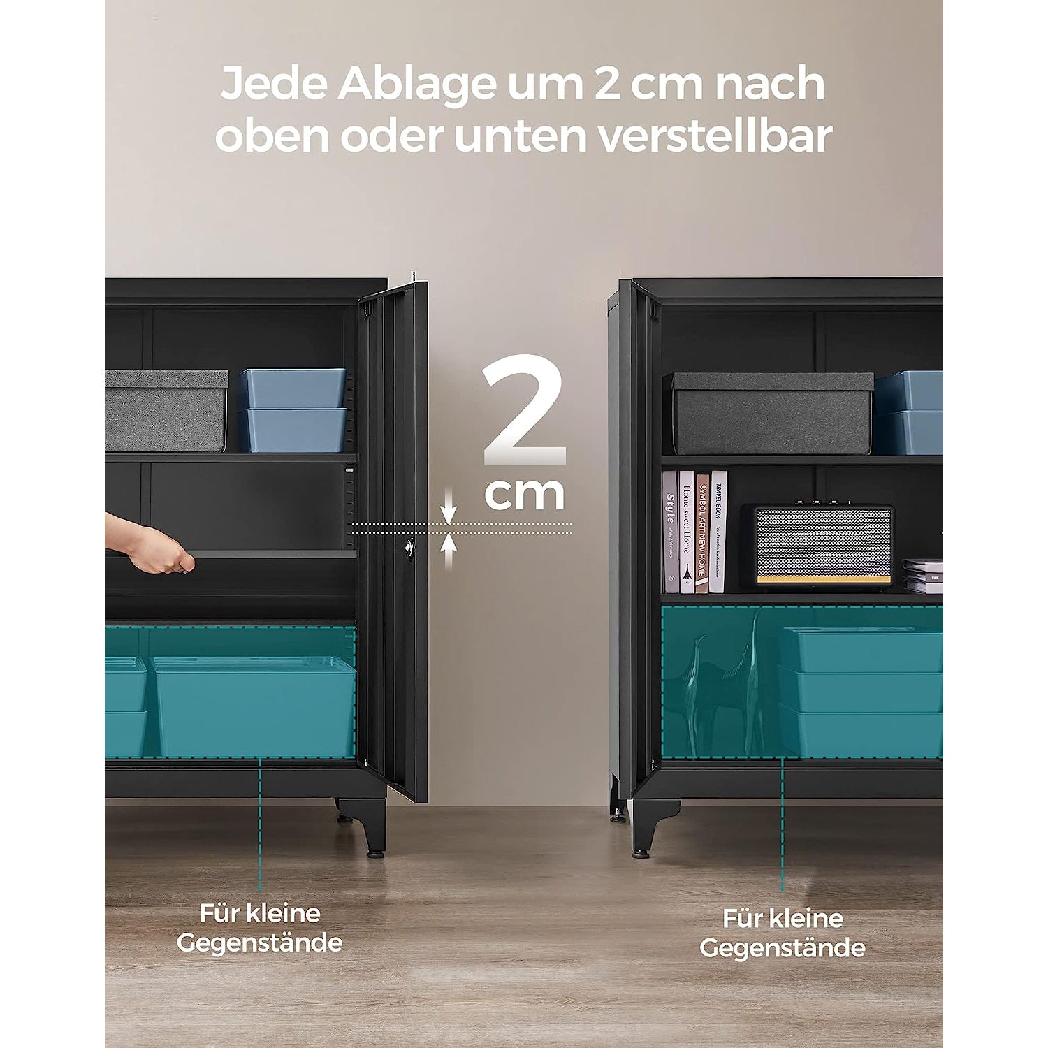 Multipurpose Cabinet - Steel - Black - Lockable with Shelves