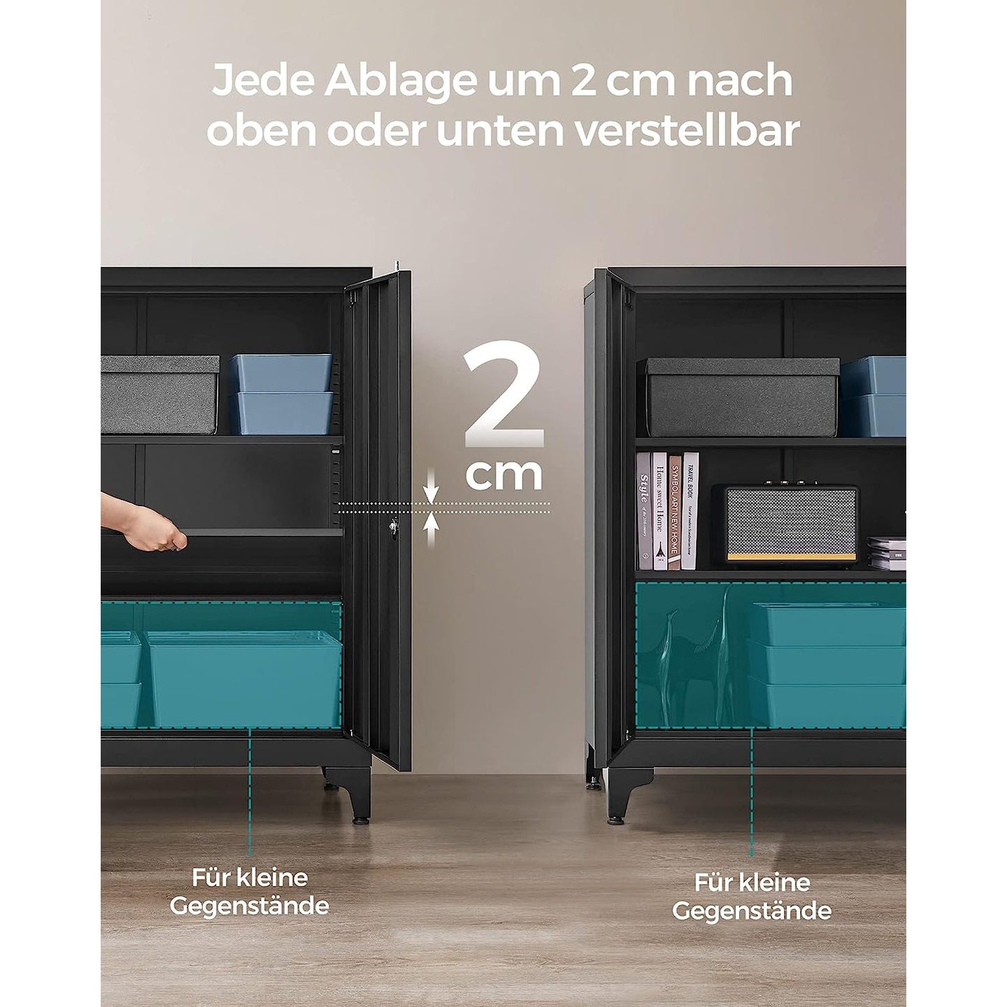 Multipurpose Cabinet - Steel - Black - Lockable with Shelves
