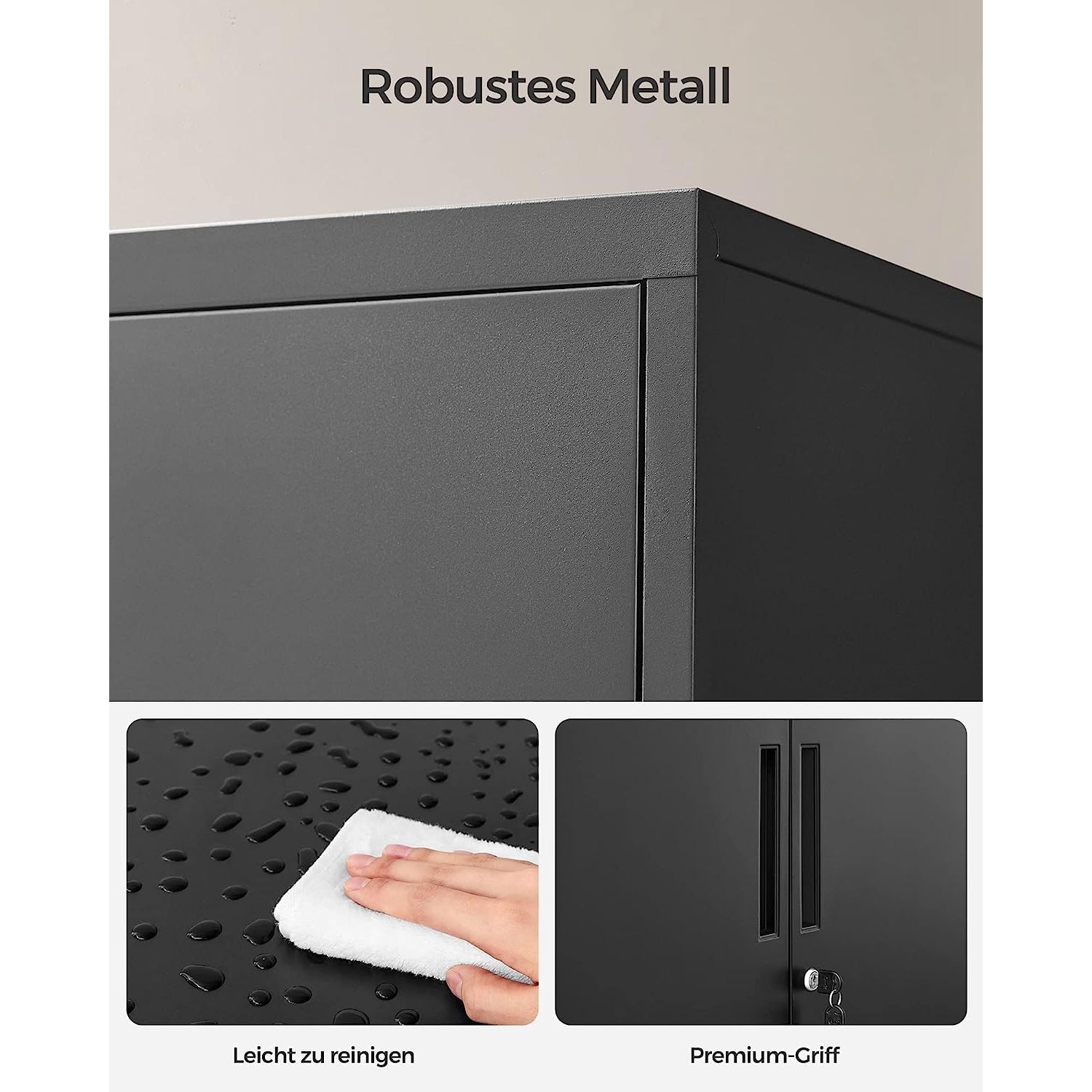 Multipurpose Cabinet - Steel - Black - Lockable with Shelves