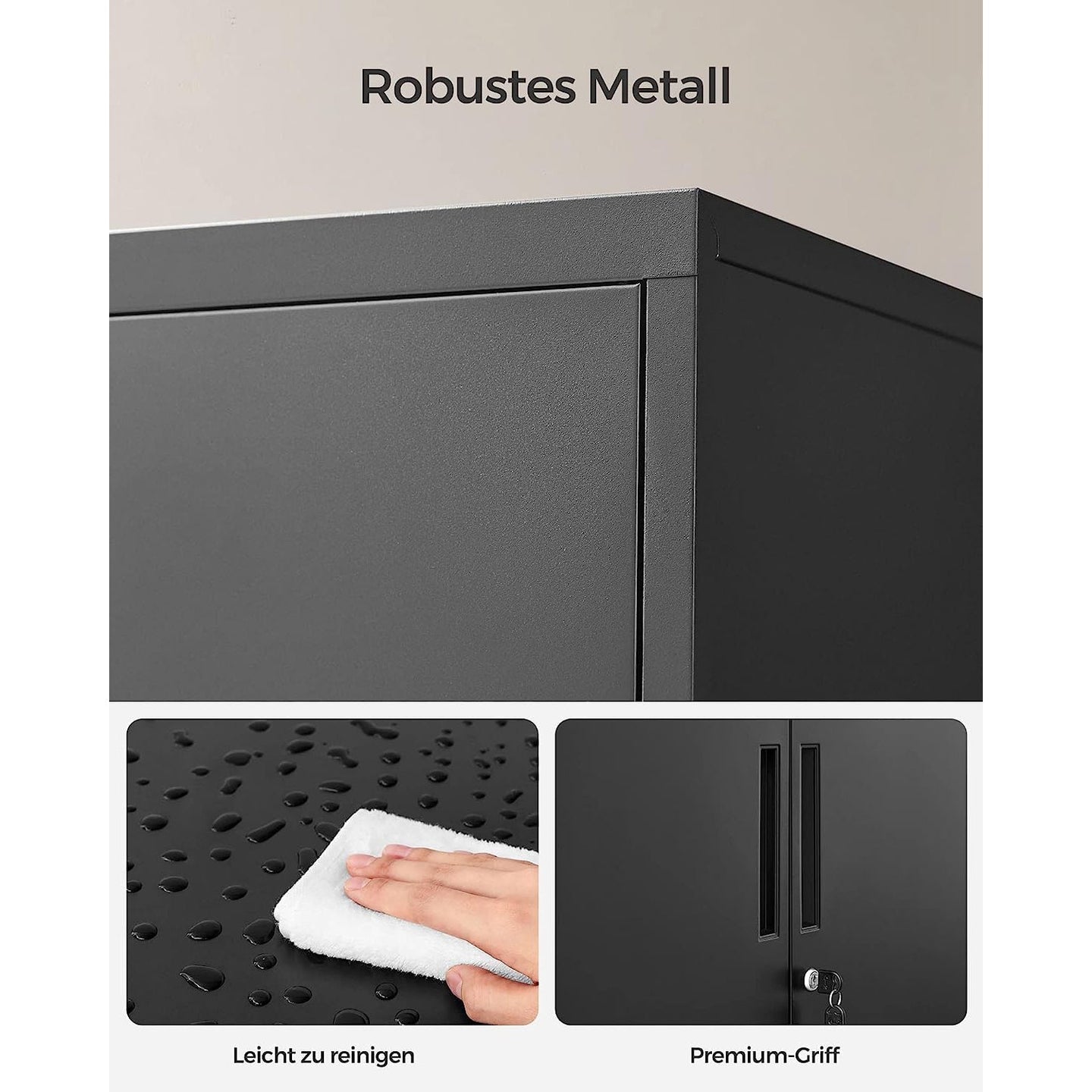 Multipurpose Cabinet - Steel - Black - Lockable with Shelves