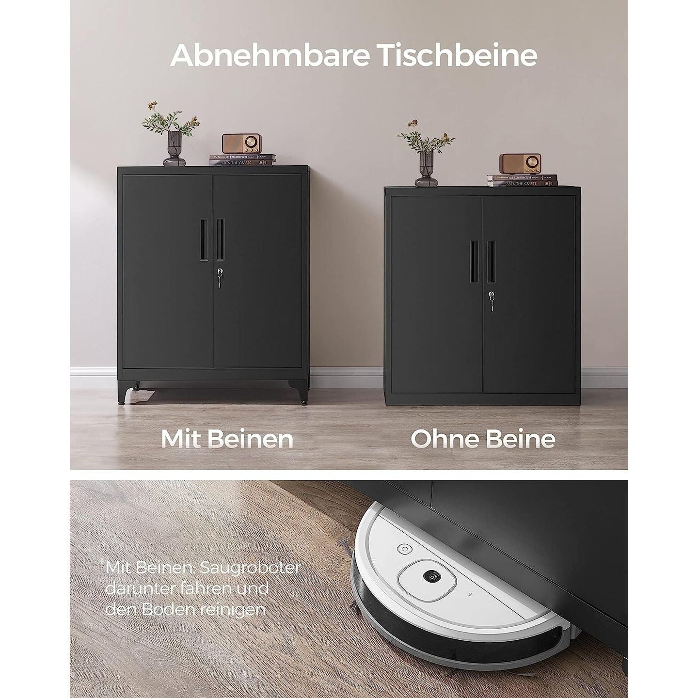 Multipurpose Cabinet - Steel - Black - Lockable with Shelves