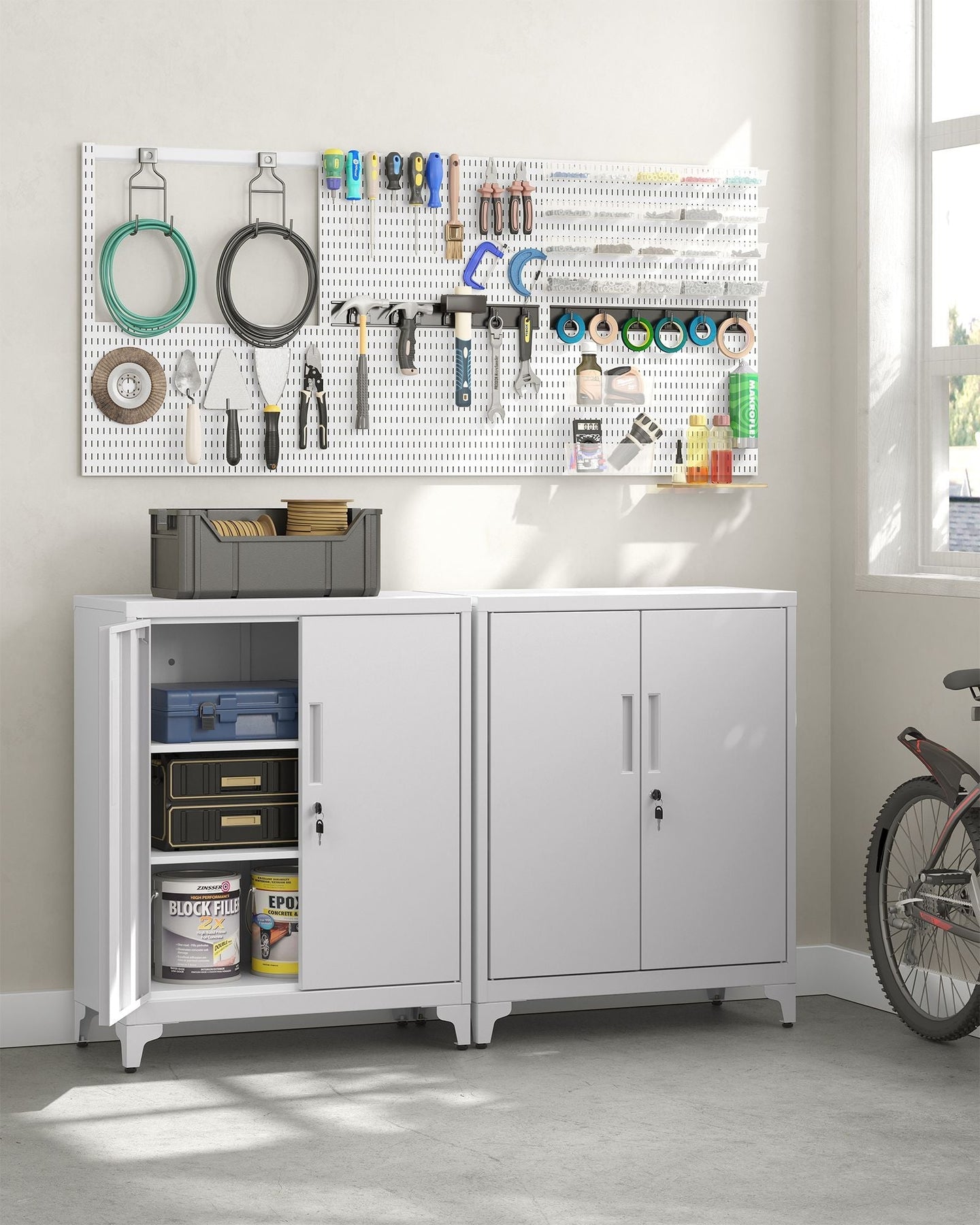 Office Cabinet - Steel - Black - Lockable with Deep Storage and Shelves