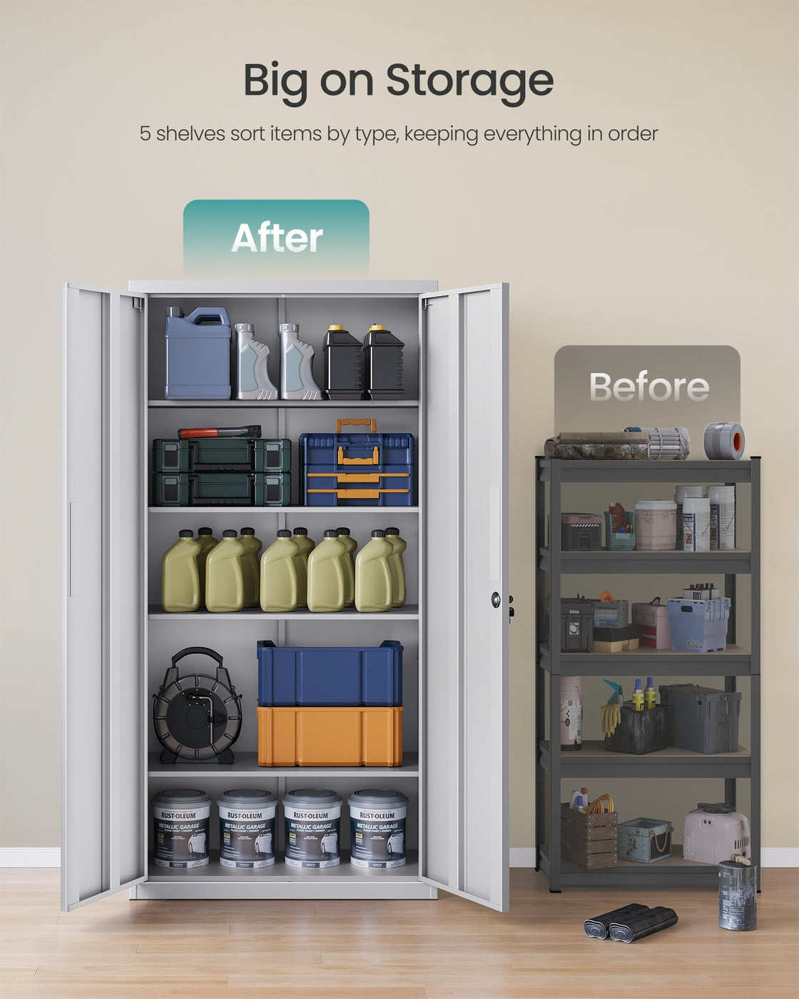 5-Tier Steel Cupboard - 180L - Powder-Coated Steel - Adjustable Shelves