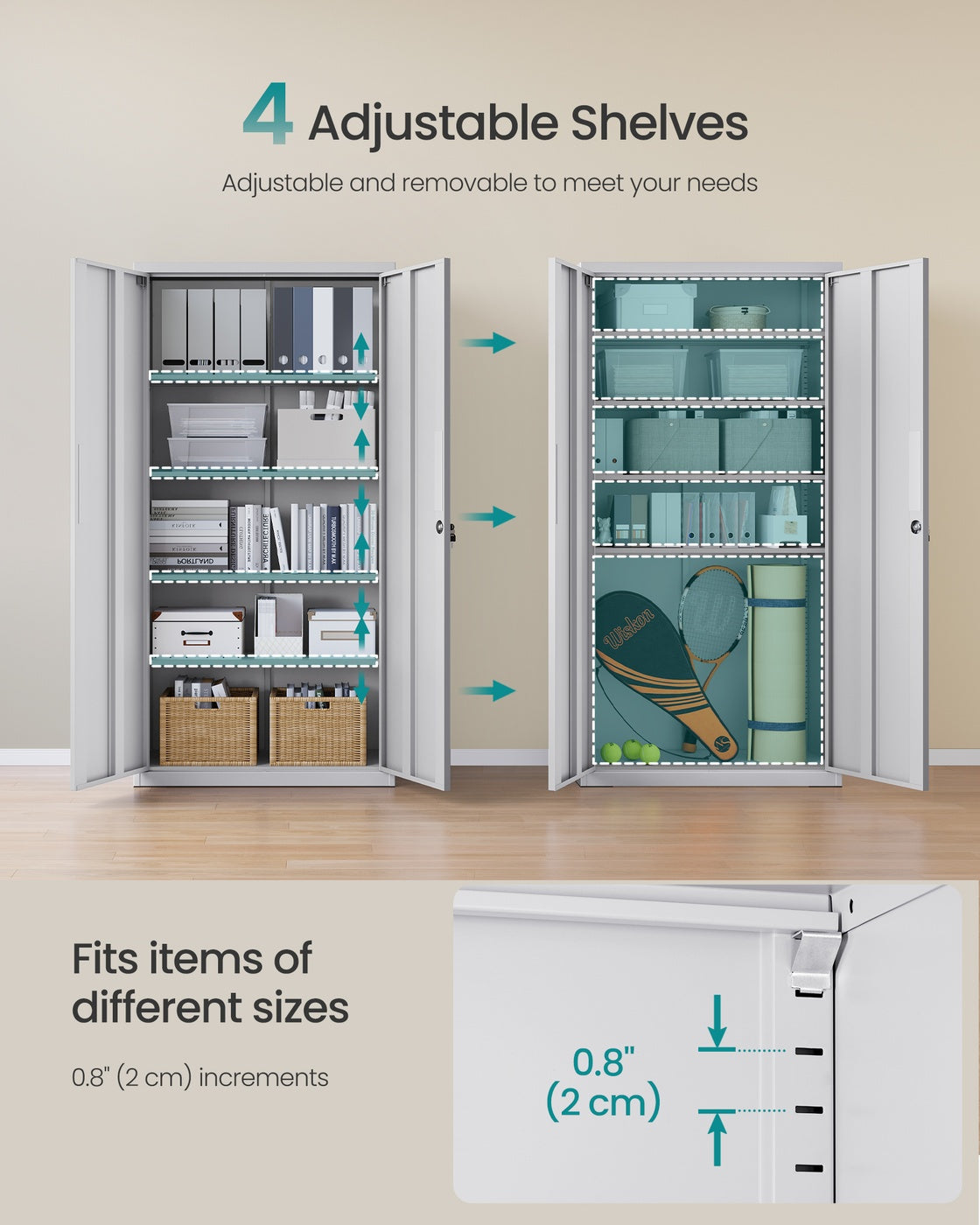 5-Tier Steel Cupboard - 180L - Powder-Coated Steel - Adjustable Shelves