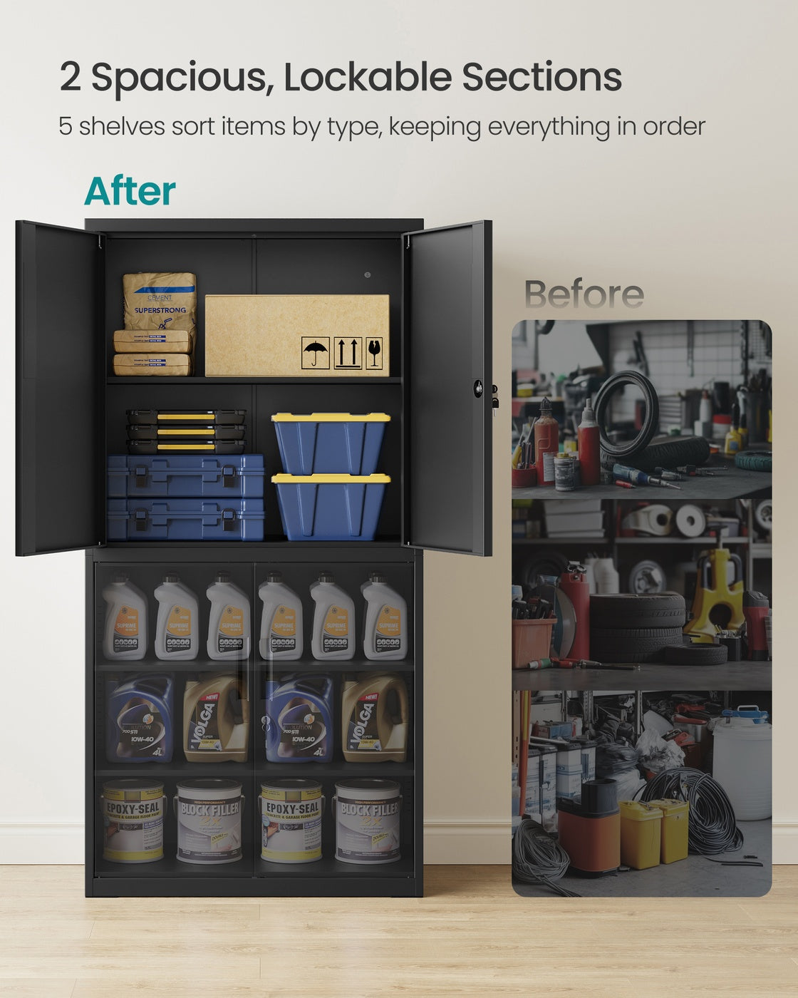 File Cabinet - Steel - Black - Lockable with Shelves