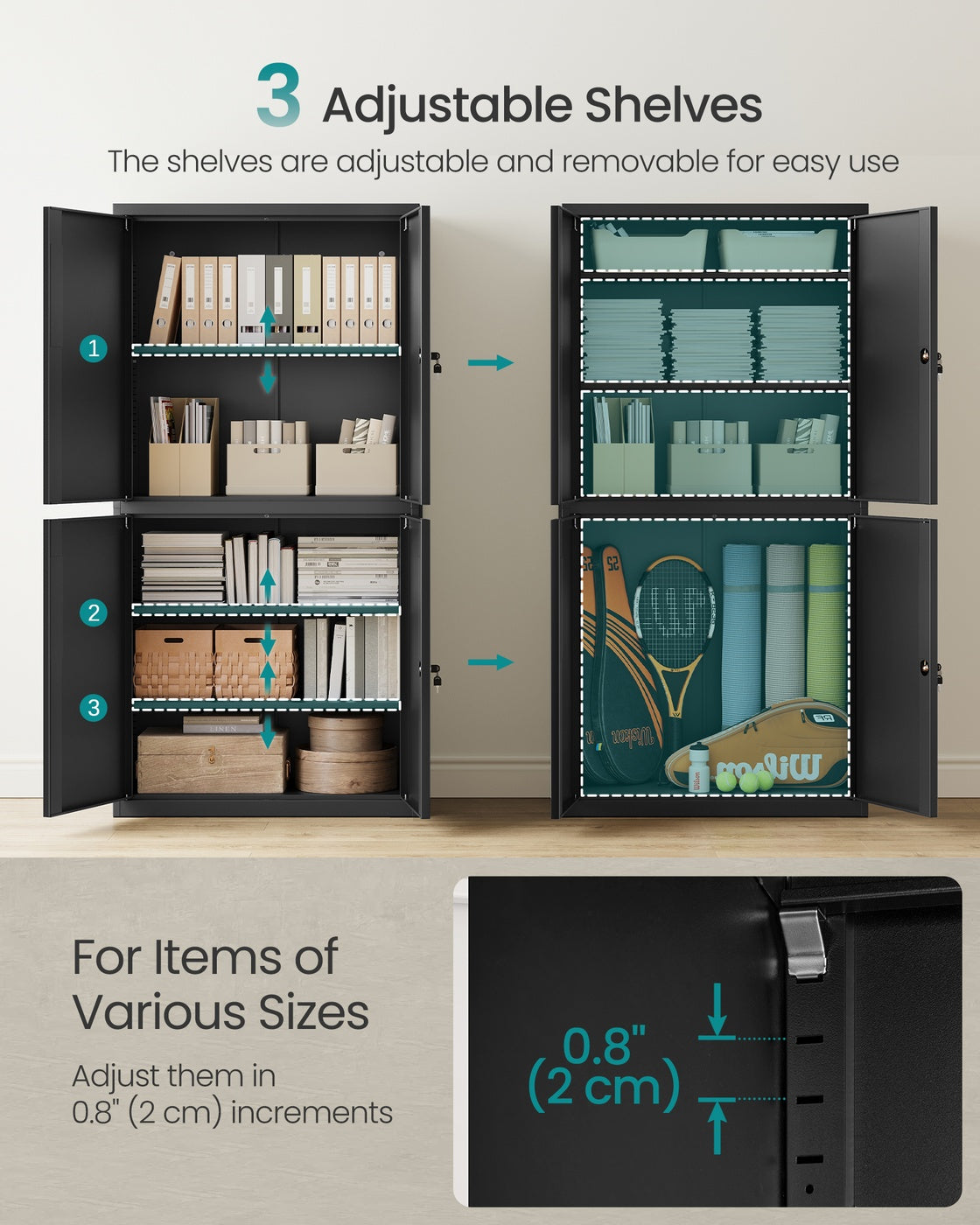 File Cabinet - Steel - Black - Lockable with Shelves