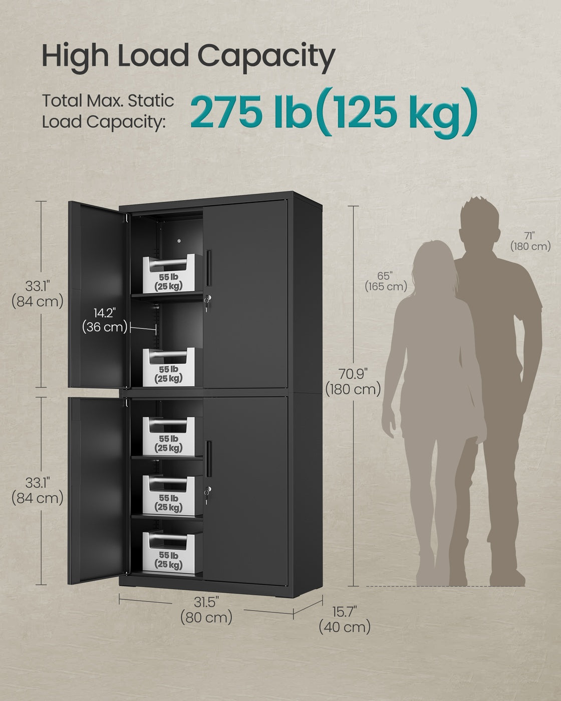 File Cabinet - Steel - Black - Lockable with Shelves