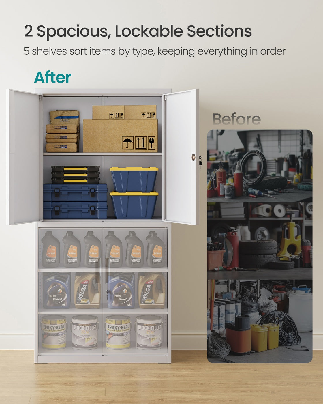 Metal Storage Cabinet - Steel - Black - Lockable with Shelves